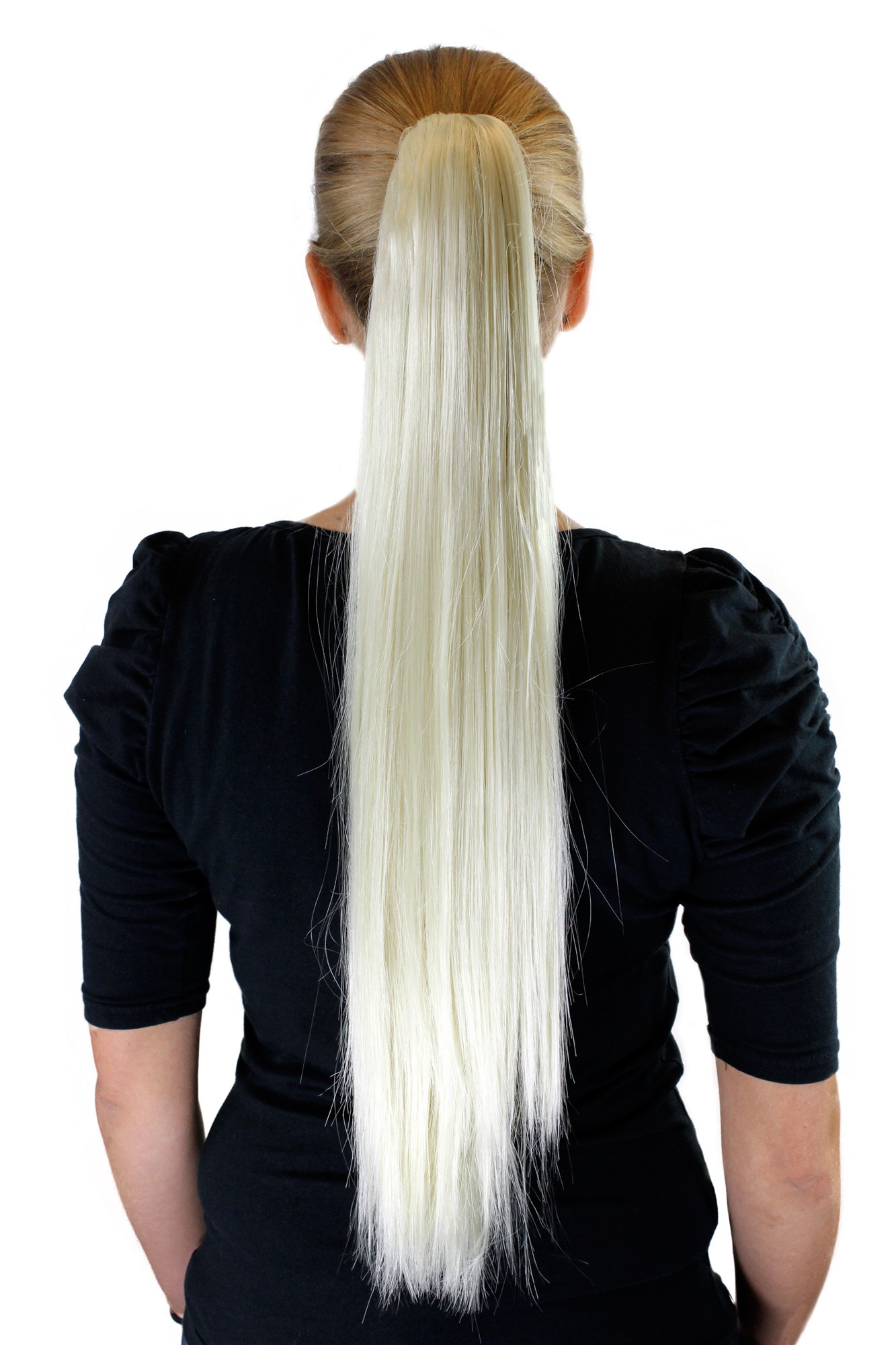 hochwertiges Haarteil Platinblond glatt Haarverlängerung mit Butterfly-Klammer XF-6464-613, Vorderansicht, WIG ME UP: Ihr Perücken Online Shop glattes Zopf-Haarteil Platinblond 65 cm lang