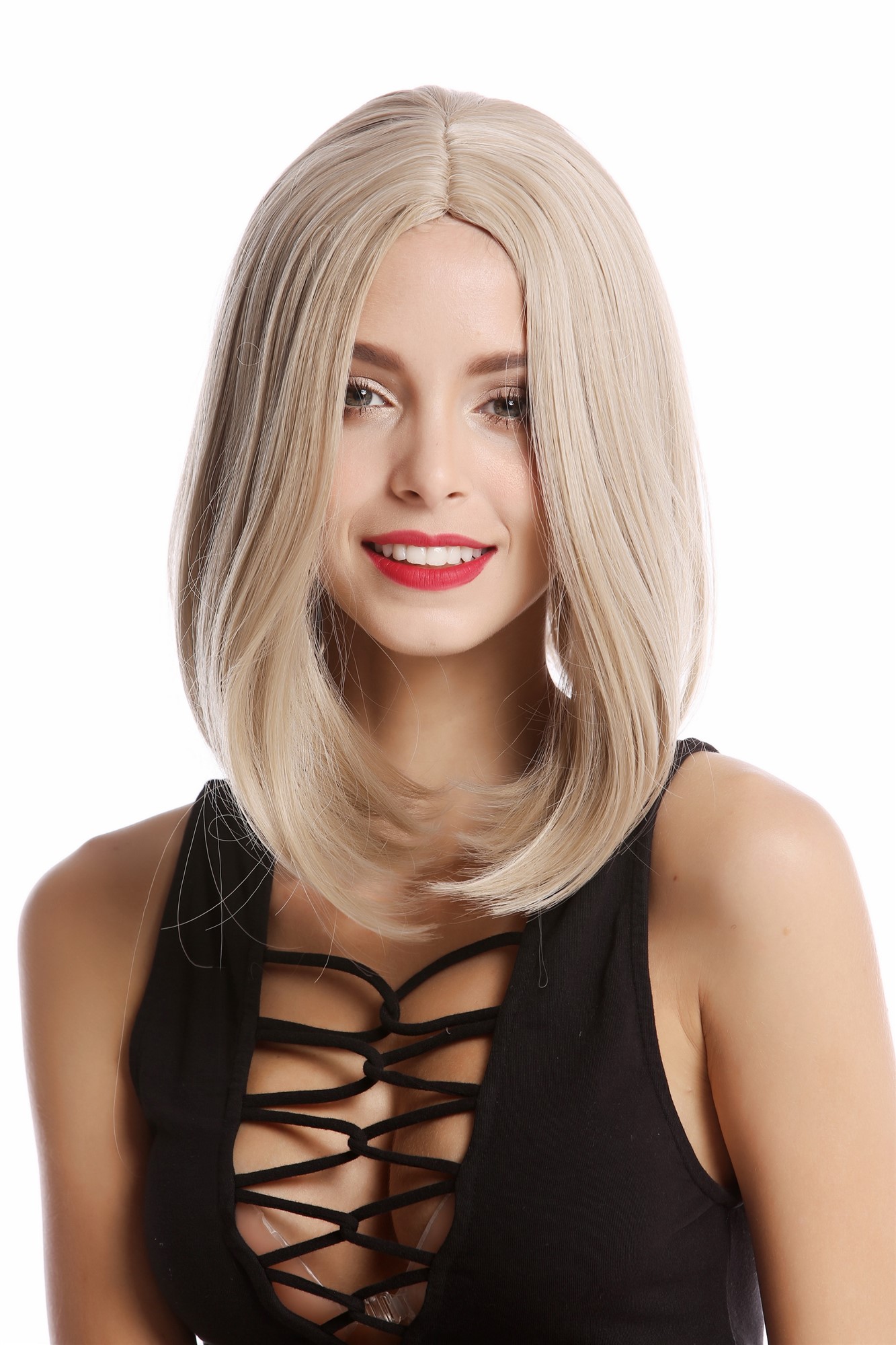 Lady  Wig short shoulder length Bob straight middle-parting blond slivery gray grey mix, front view, WIG ME UP: Your Perücken Online Shop Quality Wigs, Ladies, blond mix, straight, short