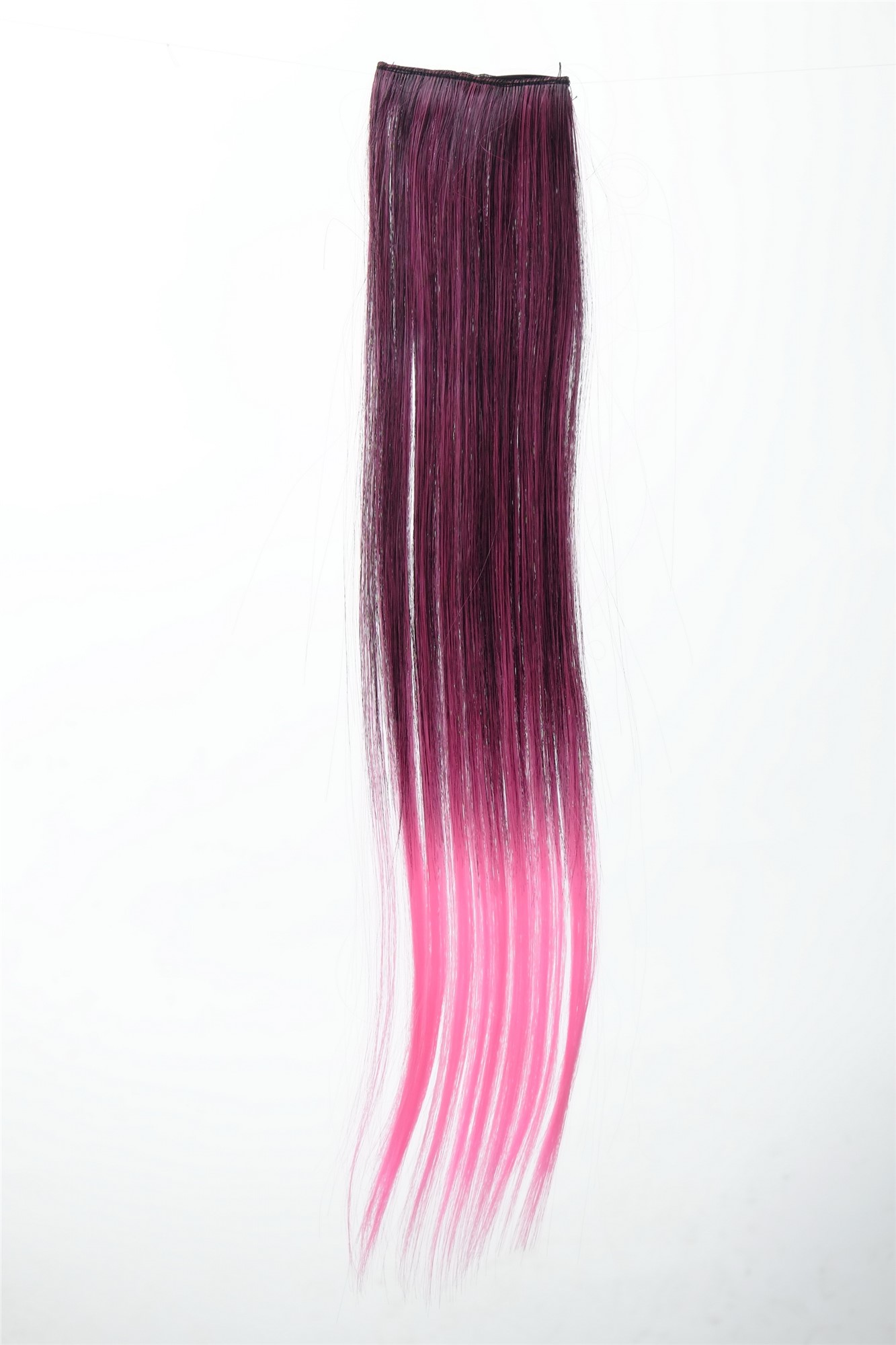 2 Clips Extension Strähne glatt 45 cm Ombre Rot YZF-P2S18P-1BTT2124, Vorderansicht, WIG ME UP: Ihr Perücken Online Shop glatte Extensions Samtschwarz-Neonrosa-Mix 45 cm lang