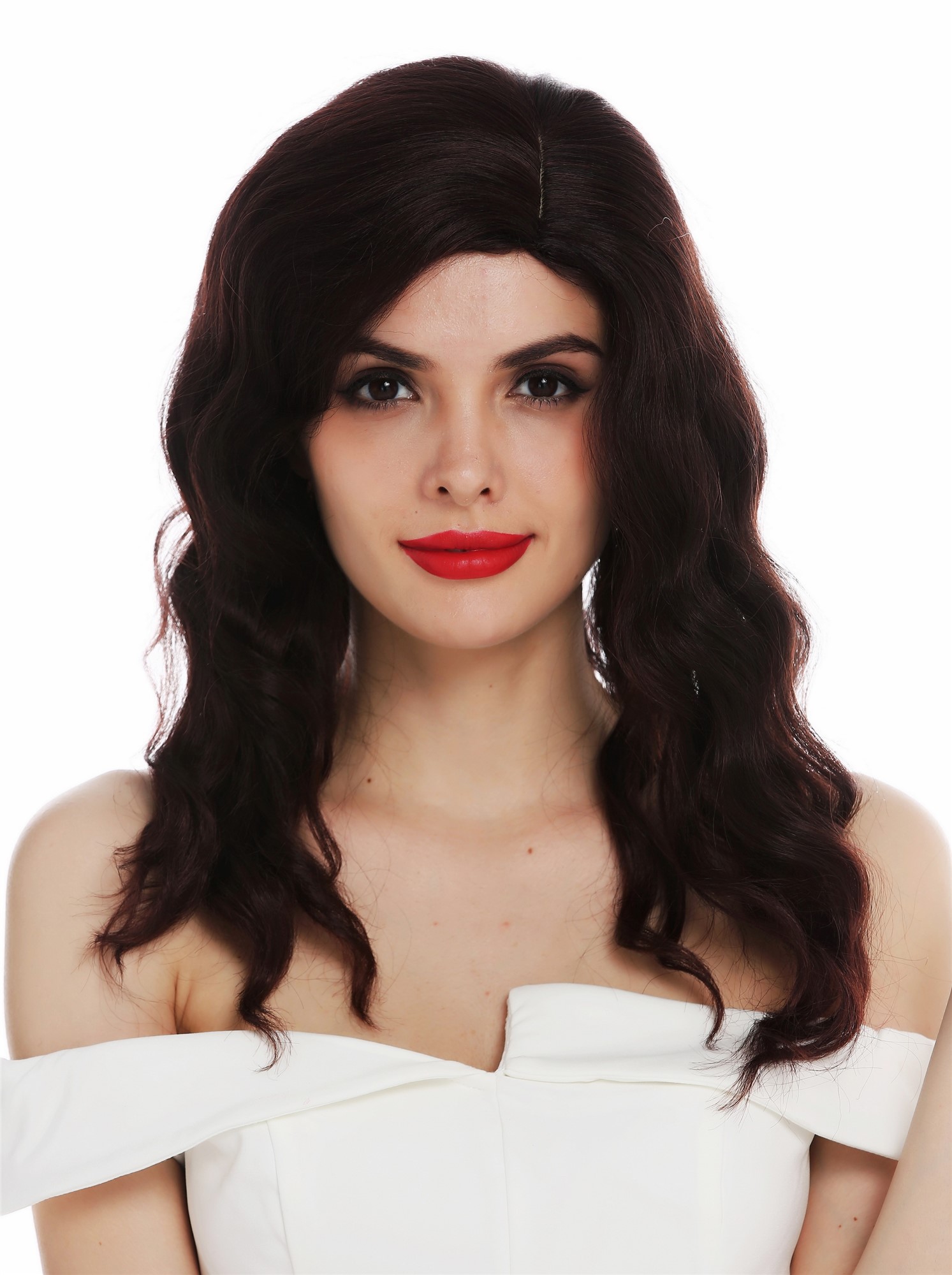 hochwertige Qualitätsperücken, Perücke lang Scheitel edel wellig gewellt Mahagoni Braun gesträhnt Hollywood Diva VK-58-2T33, Ansicht 2, WIG ME UP: Ihr Perücken Online Shop wellige Tressen-Perücke mit Kopfhaut-Imitat Schwarz-Braun-Mix schulterlange Haare für Damen