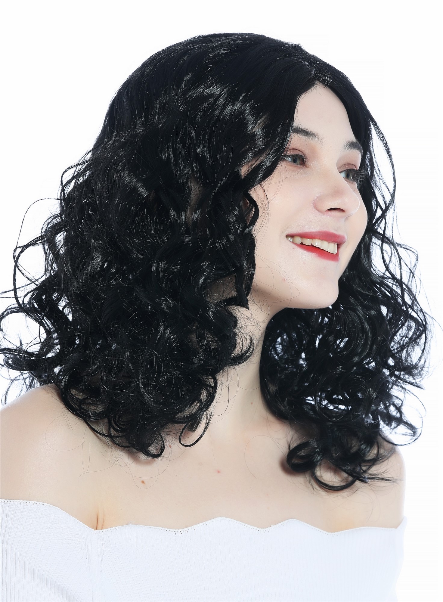 Women's Wig Halloween Carnival long curls curled middle-parting black 210151, front view, WIG ME UP: Your Perücken Online Shop Party Wig, Ladies, Black, curled, long