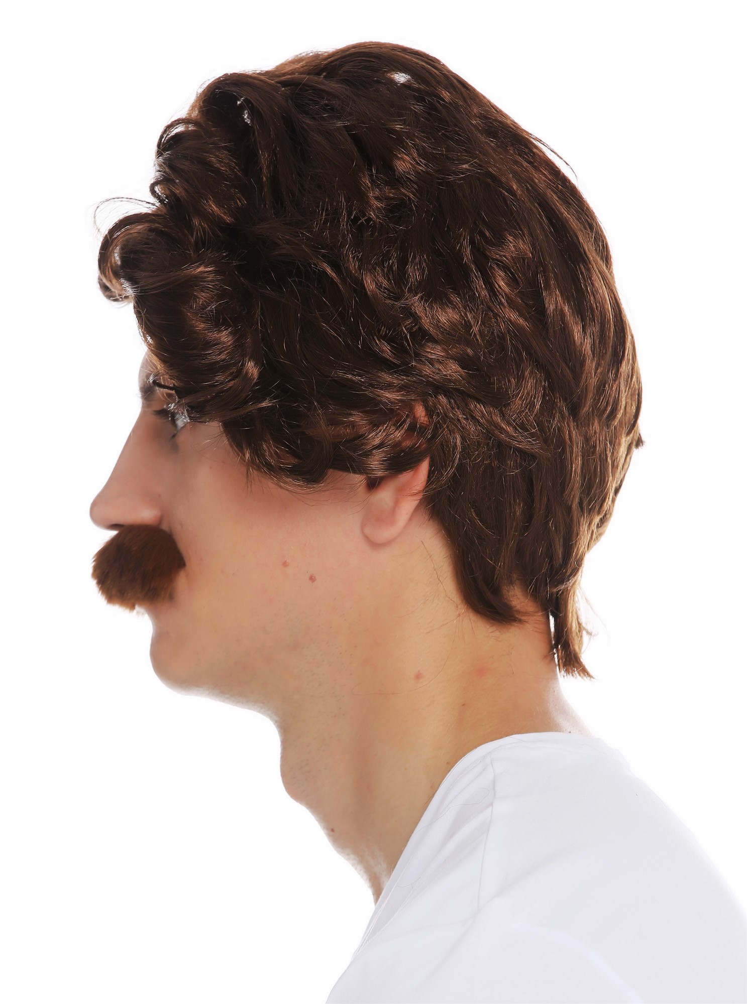 Wig Halloween men mustache 70's retro cop policeman grandpa reddish brown 7090, view 4, WIG ME UP: Your Perücken Online Shop Party Wig, Men, mahogany brown, curled, short