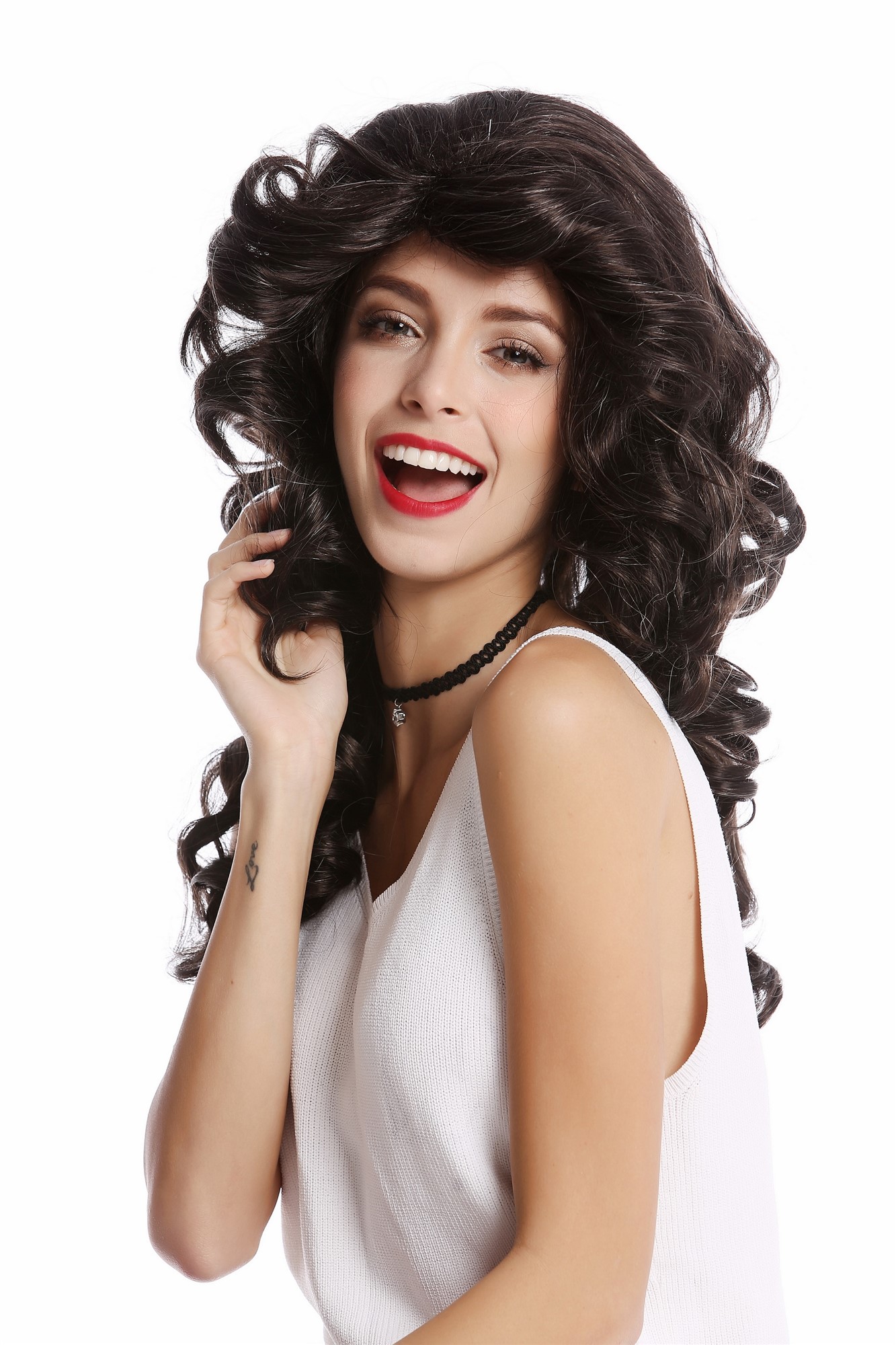 WL-3010-44 Lady  Wig long wavy teased voluminous 80s style Diva Star dark gray grey, view 3, WIG ME UP: Your Perücken Online Shop Quality Wigs, Ladies, black-gray mix, wavy, long