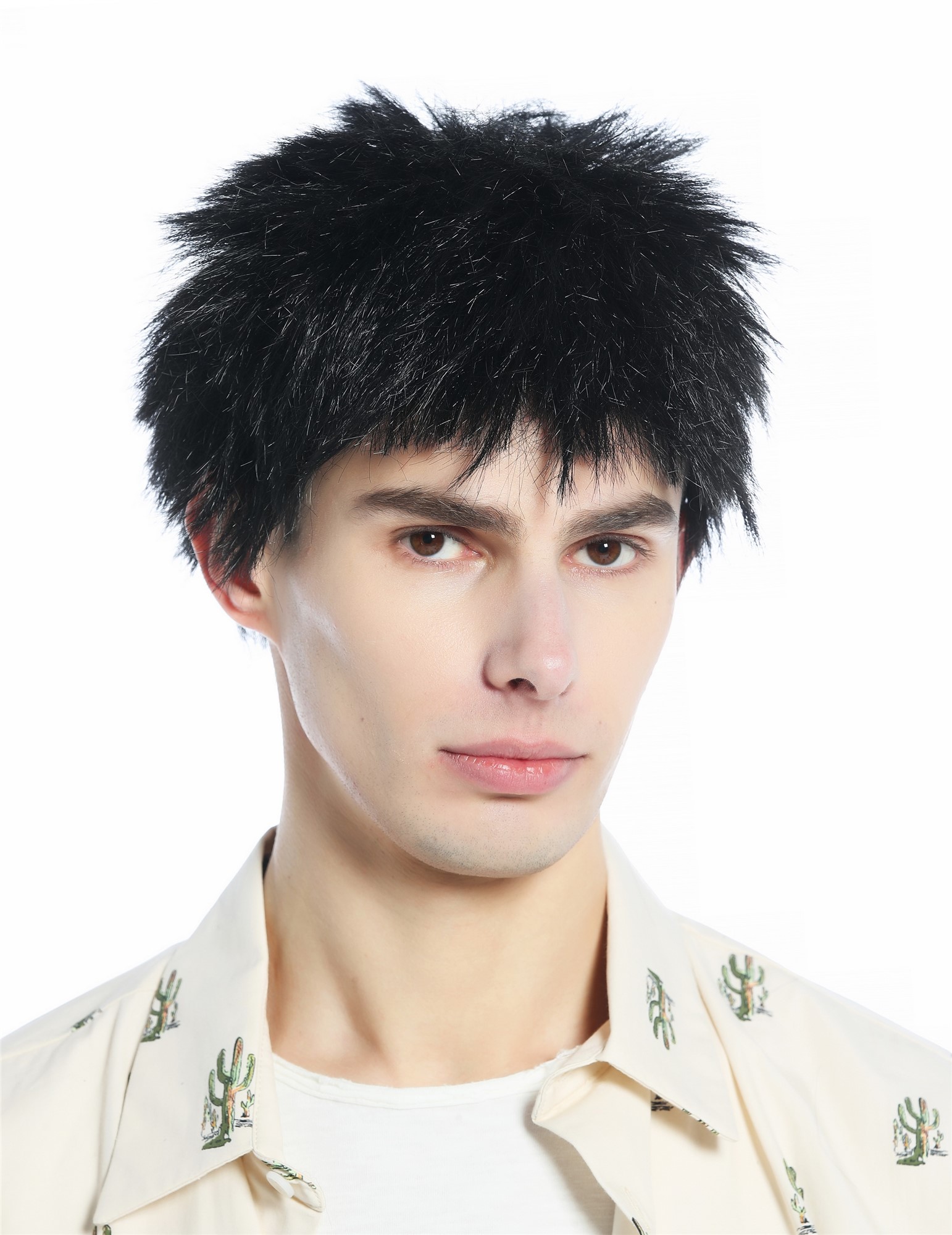 günstige Party Perücke, Perücke schwarz kurz struppig abstehende Haare Igel-Frisur retro 91803-ZA103, Ansicht 2, WIG ME UP: Ihr Perücken Online Shop glatte Party Perücke Pechschwarz kurze Haare Unisex