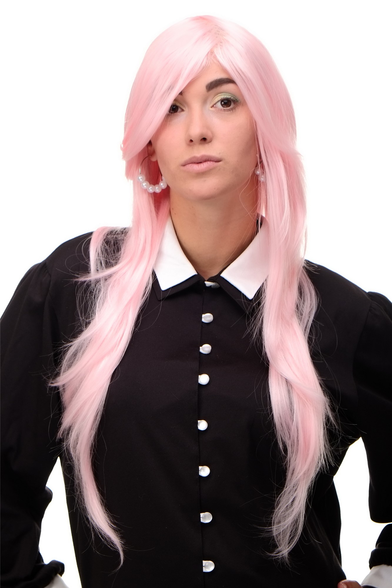 hochwertige Qualitätsperücken, Perücke sehr langes glattes gestuftes Haar Scheitel Rosa Hellrosa 3110-T2333, Vorderansicht, WIG ME UP: Ihr Perücken Online Shop glatte Tressen-Perücke mit Kopfhaut-Imitat Hellrosa sehr lange Haare für Damen