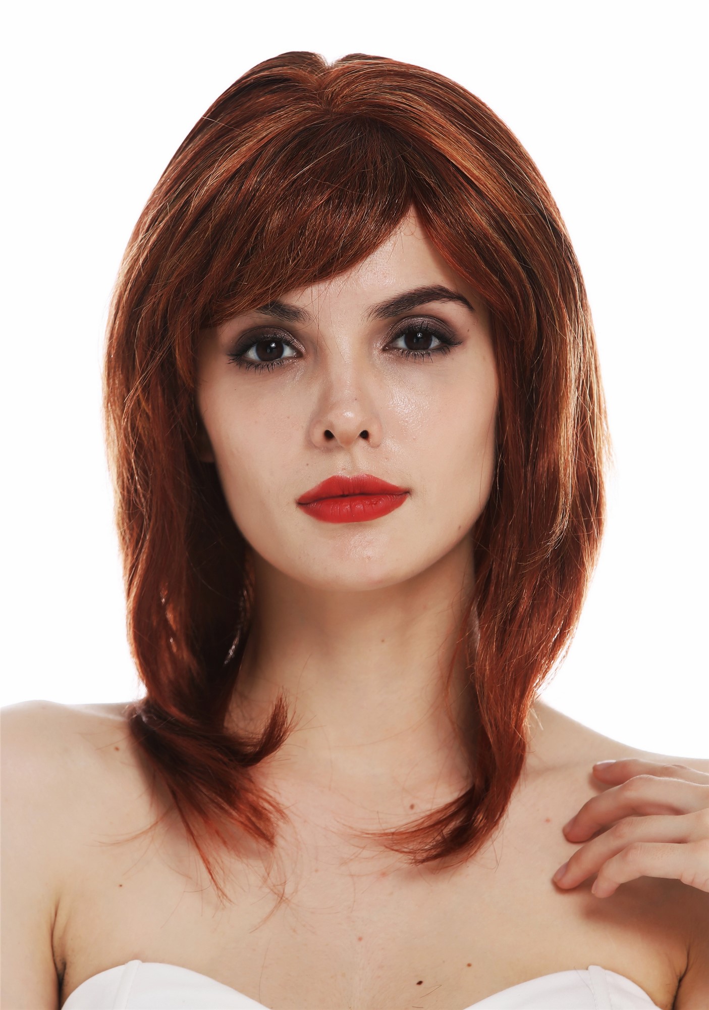 Quality Wigs, Ladies, red-blonde-black mix, straight, shoulder-length