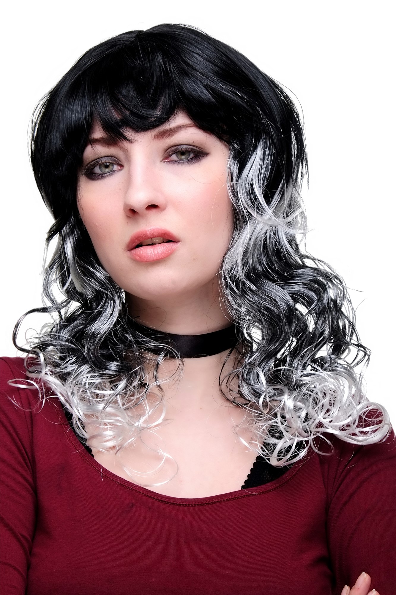 Party/Fancy Dress Lady WIG black grey pigtails BAROQUE WITCH sorceress COSPLAY Anime Gothic Lolita, front view, WIG ME UP: Your Perücken Online Shop Party Wig, Ladies, Black, curled, long