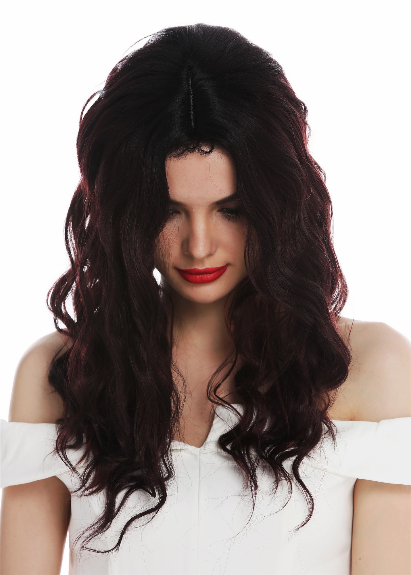 Women's wig ladies long wavy water wave middle parting black red highlights VK-9, view 4, WIG ME UP: Your Perücken Online Shop Quality Wigs, Ladies, black-red mix, wavy, long