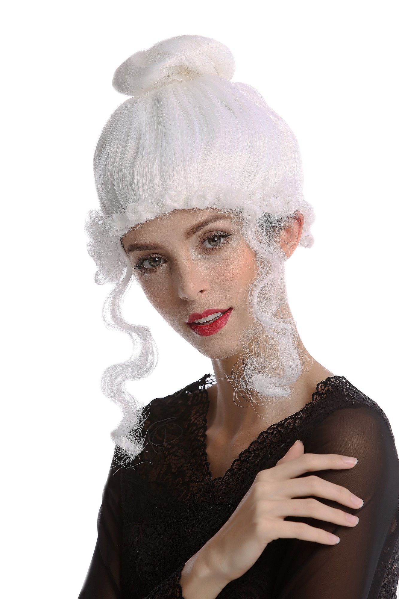 68539-P60white historic Victorian Georgian Renaissance Baroque Queen Noble beehive ringlets, front view, WIG ME UP: Your Perücken Online Shop Party Wig, Ladies, White, curled, short