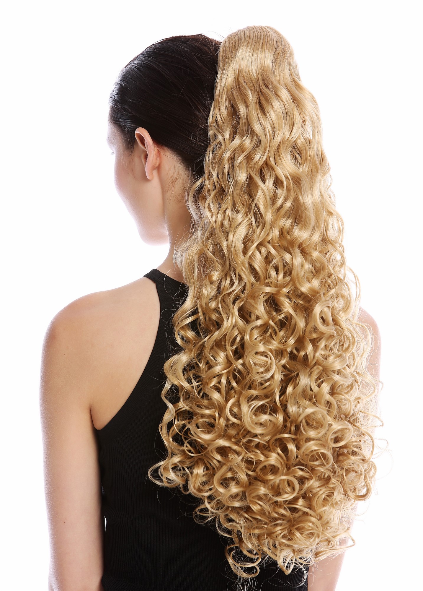 hochwertiger Zopf Pferdeschwanz lockig voluminös lang Goldblond 9563B-V-24B, Vorderansicht, WIG ME UP: Ihr Perücken Online Shop welliges Zopf-Haarteil Goldblond 60 cm lang