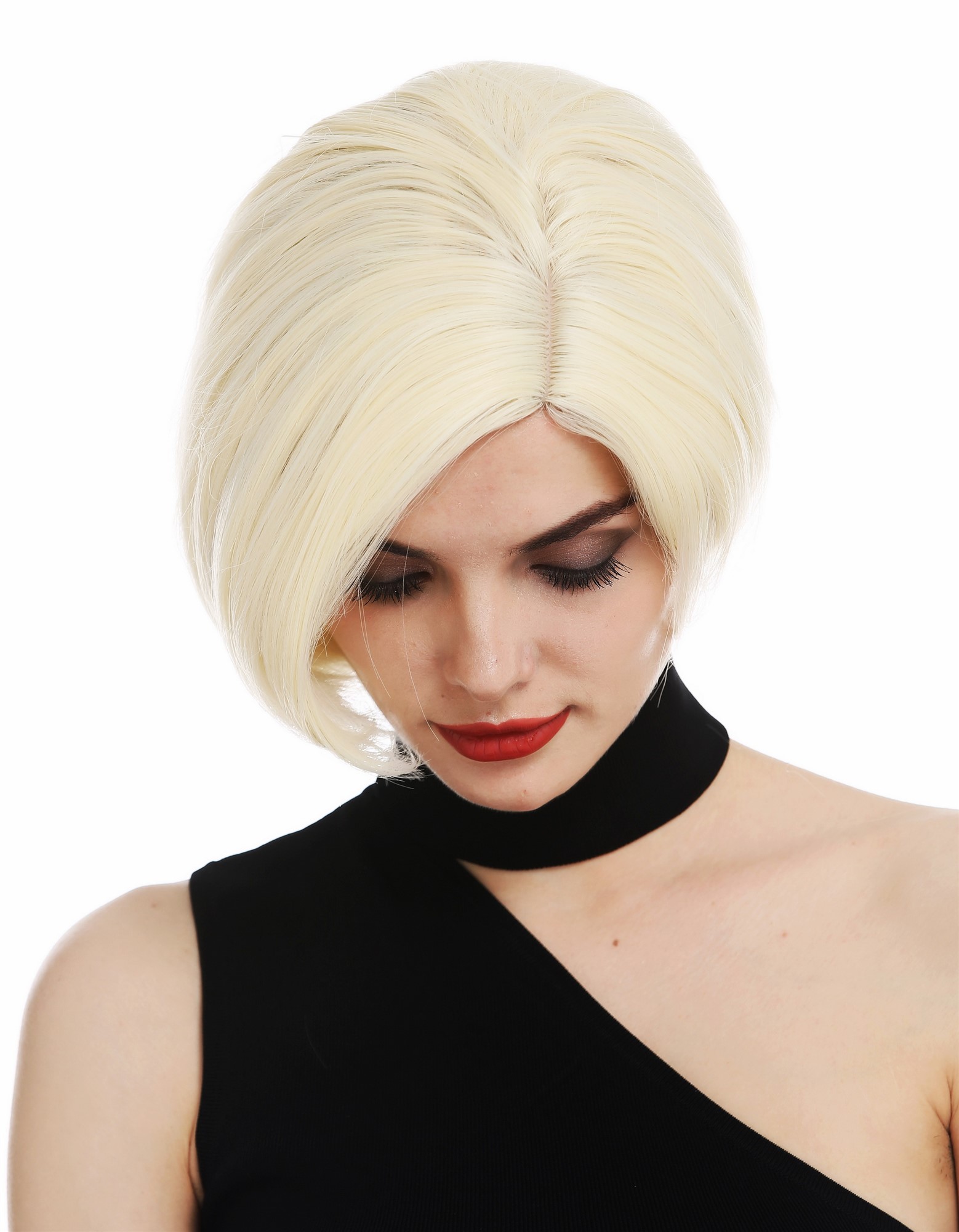 hochwertige Qualitätsperücken, Perücke kurz Bob Scheitel Hellblond TYS-404-613, Ansicht 4, WIG ME UP: Ihr Perücken Online Shop glatte Tressen-Perücke mit Kopfhaut-Imitat Platinblond kurze Haare für Damen