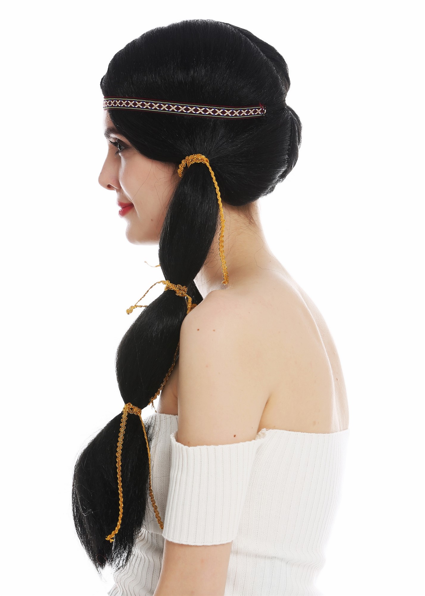 Women's wig lady long Native American Wild West braids black head band SARL087, view 4, WIG ME UP: Your Perücken Online Shop Party Wig, Ladies, pitch black, straight, long