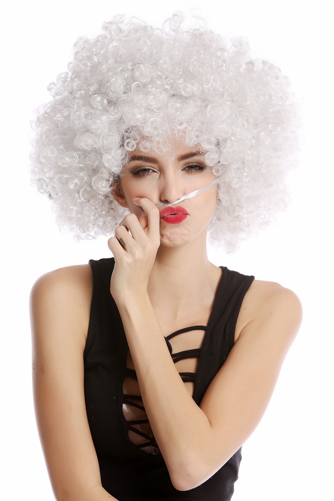 PW0011-PC309 Party Wig for Halloween Fancy Dress Cosplay Men Women Big grey Afro Afrowig 70s Funk, front view, WIG ME UP: Your Perücken Online Shop Party Wig, Ladies, Grey, curled, short
