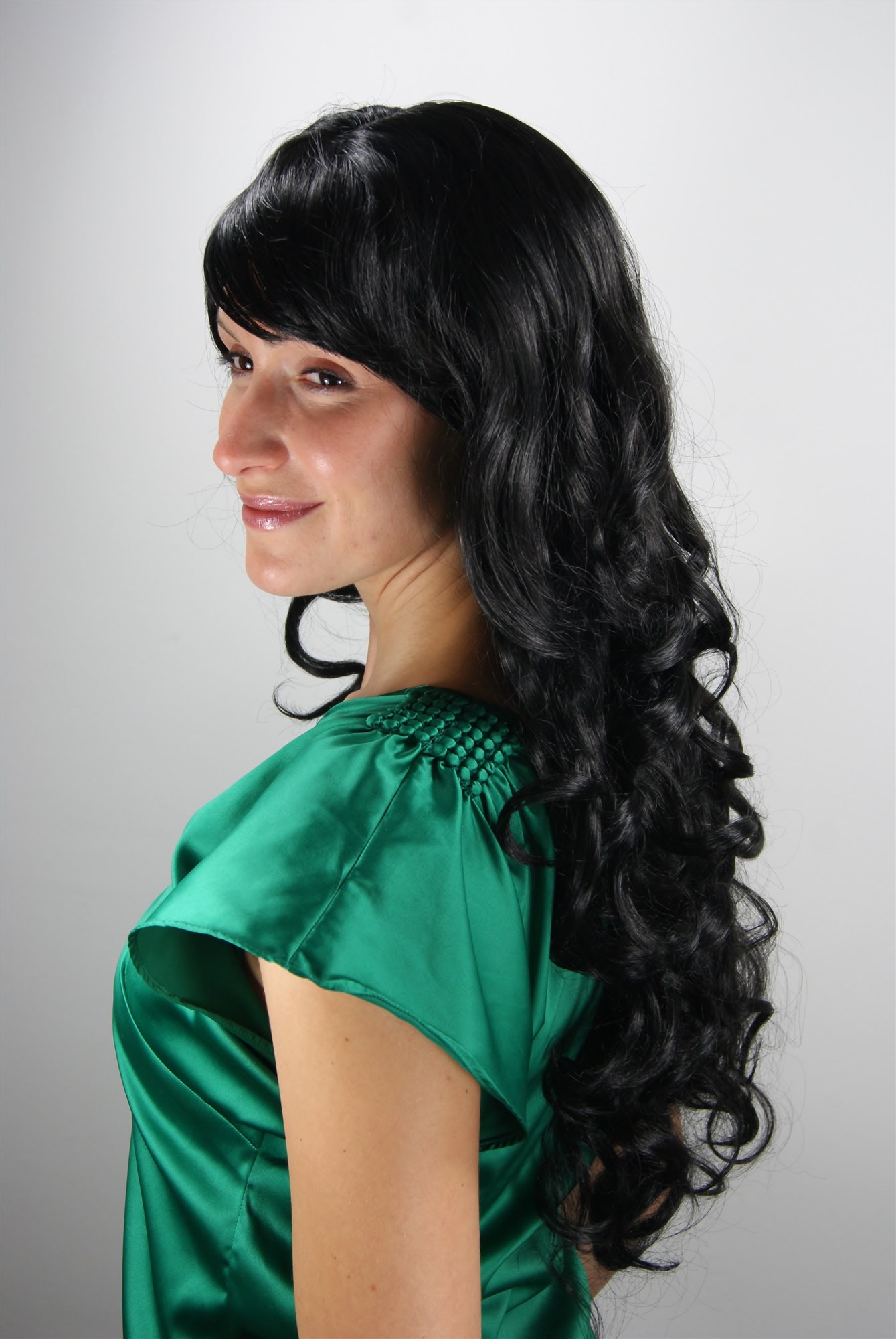 hochwertige Qualitätsperücken, Langhaarige Perücke schwarz Samtschwarz Locken 7633-1B, Ansicht 2, WIG ME UP: Ihr Perücken Online Shop lockige Tressen-Perücke mit Kopfhaut-Imitat Samtschwarz lange Haare für Damen