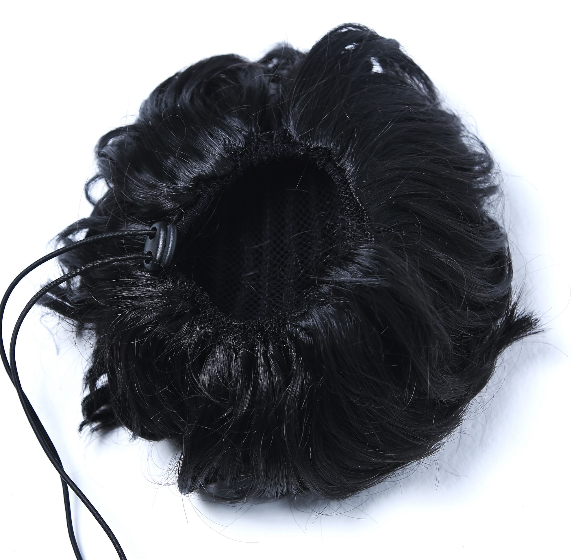 Haarteil Haarnest Haarrose voluminös lockig wellig Schwarz QT-20-1B, Ansicht 5, WIG ME UP: Ihr Perücken Online Shop lockiger Dutt Haarteil Samtschwarz