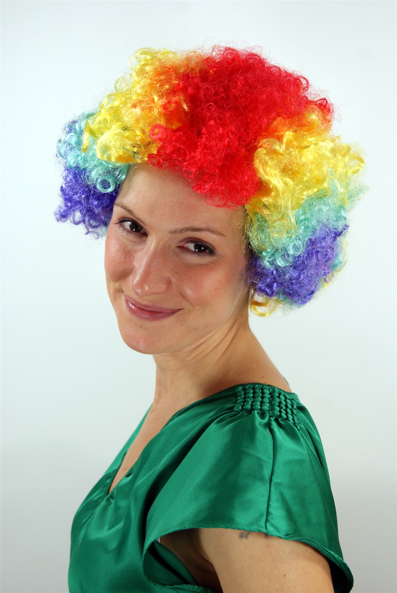 günstige Party Perücke, Bunte Afro-Perücke Clown für die närrische Jahreszeit PW0179, Ansicht 3, WIG ME UP: Ihr Perücken Online Shop lockige Party Perücke bunt kurze Haare Unisex