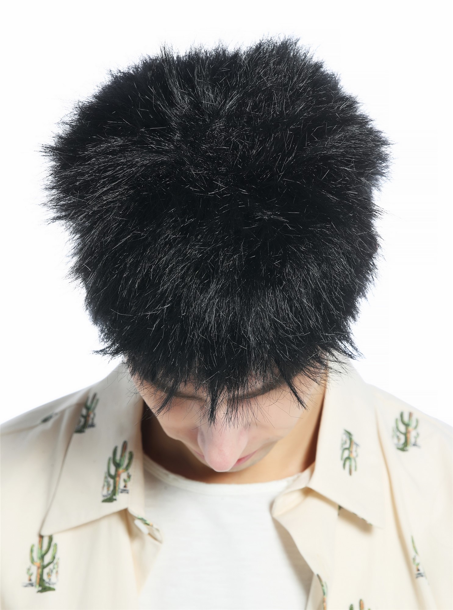 günstige Party Perücke, Perücke schwarz kurz struppig abstehende Haare Igel-Frisur retro 91803-ZA103, Ansicht 4, WIG ME UP: Ihr Perücken Online Shop glatte Party Perücke Pechschwarz kurze Haare Unisex