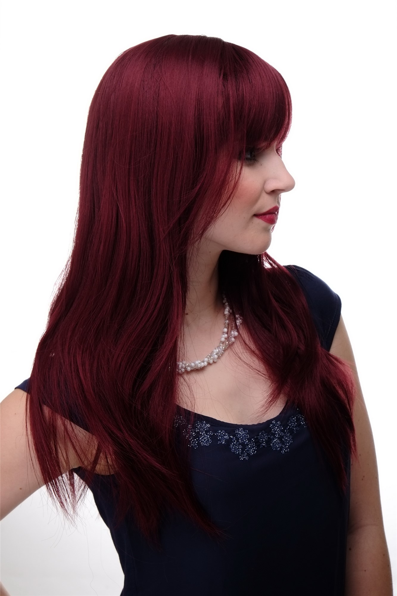 Lady women wig medium long straight sleek fringe bangs garnet aubergine red 3280, view 3, WIG ME UP: Your Perücken Online Shop Quality Wigs, Ladies, garnet red, straight, long