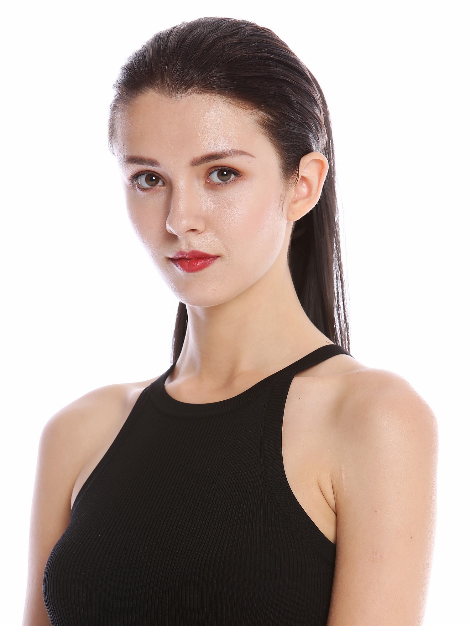 Ponytail Hairpiece comb & ribbon wrap-around long straight dark brown YZF-1094S, view 4, WIG ME UP: Your Perücken Online Shop Ponytails, dark brown, straight, long