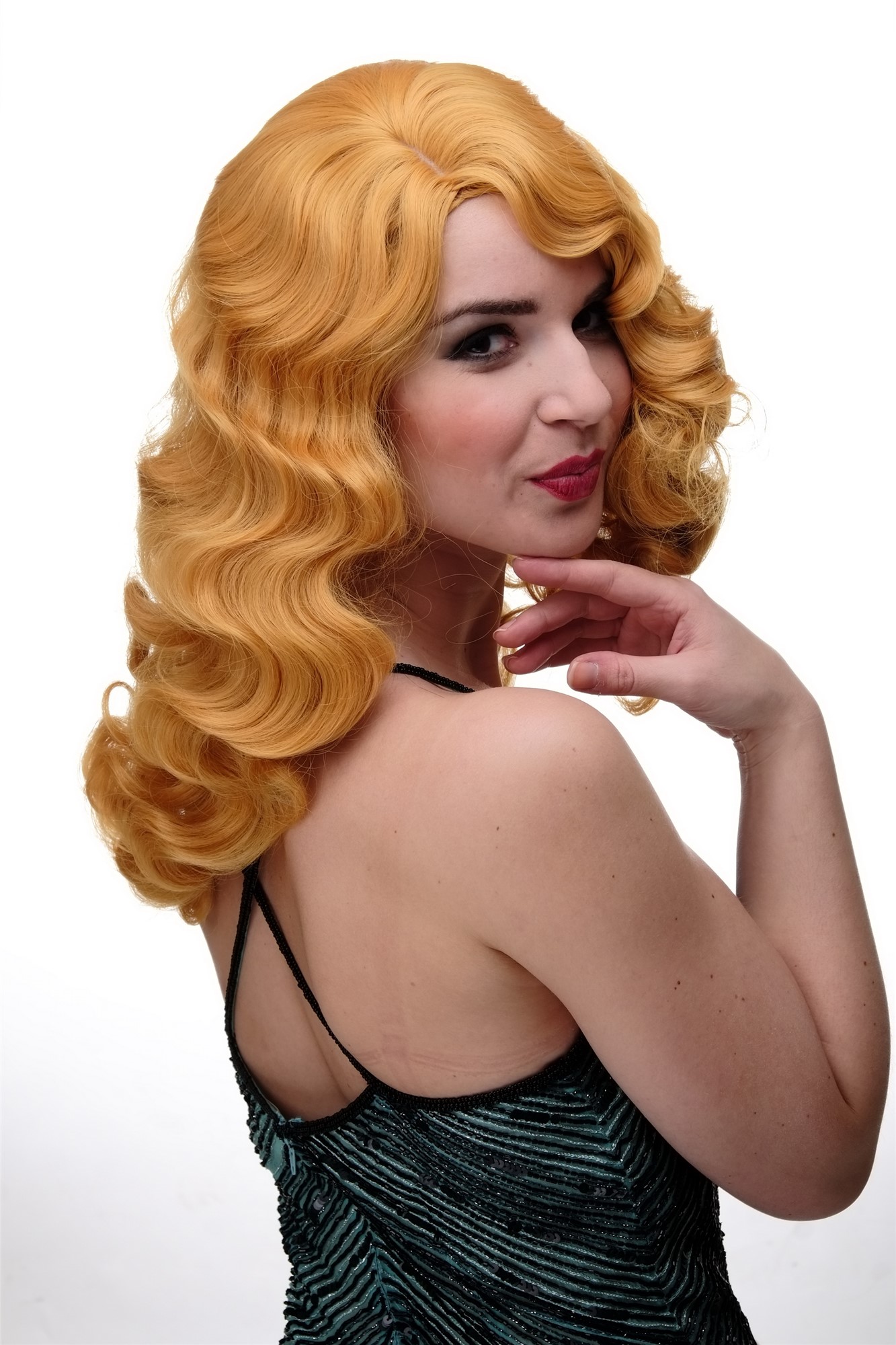 hochwertige Qualitätsperücken, Perücke Diva Wasserwelle Kupferblond GF-W1860-144, Ansicht 5, WIG ME UP: Ihr Perücken Online Shop wellige Tressen-Perücke mit Kopfhaut-Imitat Goldblond lange Haare für Damen