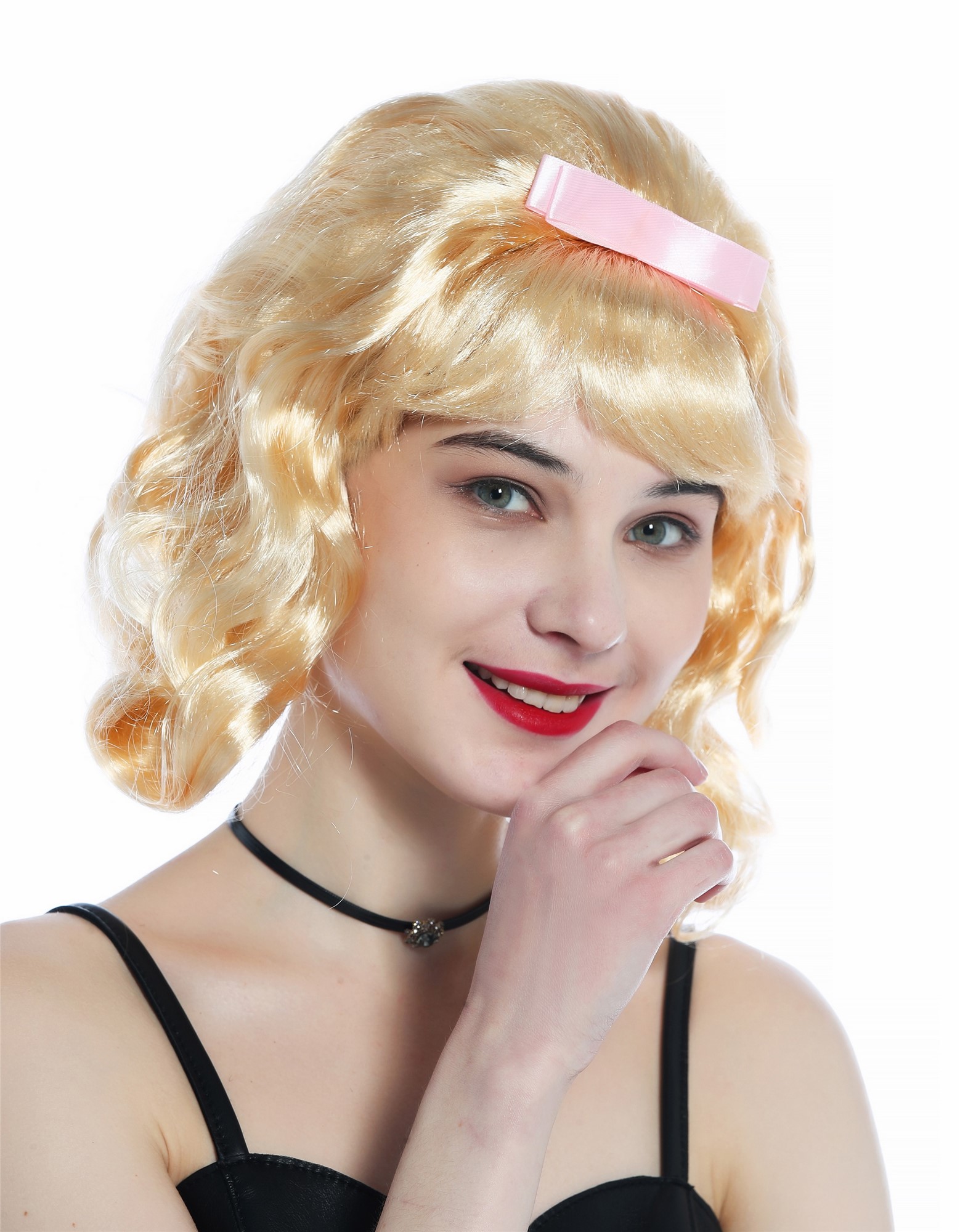 günstige Party Perücke, Perücke 50er Rockabilly Locken Hellblond Schlaufe Beehive 91734-ZA02, Ansicht 3, WIG ME UP: Ihr Perücken Online Shop wellige Party Perücke Hellblond kurze Haare für Damen