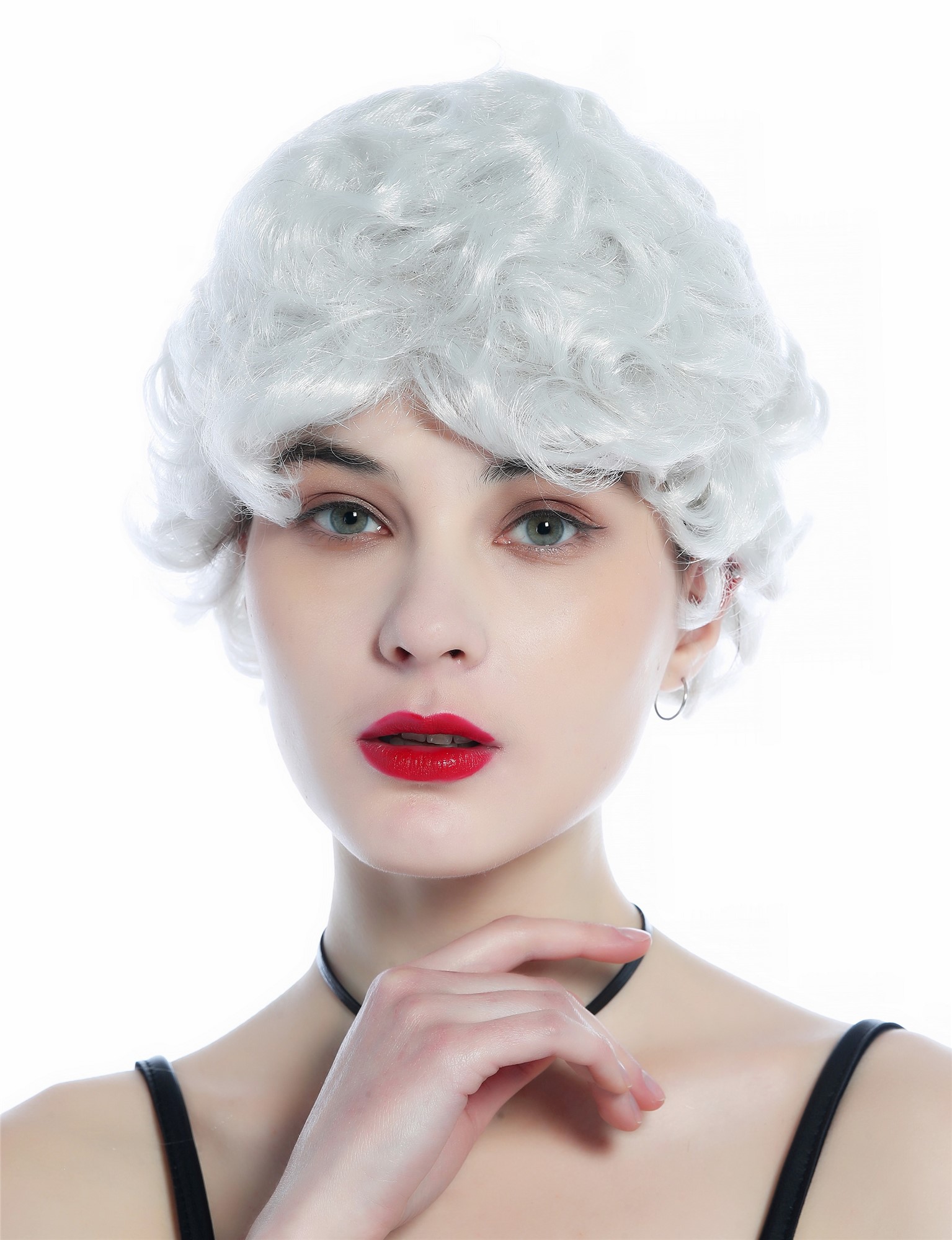 Wig Halloween Women Men short white grey wavy curled grandma grandpa 215223, view 5, WIG ME UP: Your Perücken Online Shop Party Wig, Ladies, silver-white, curled, short