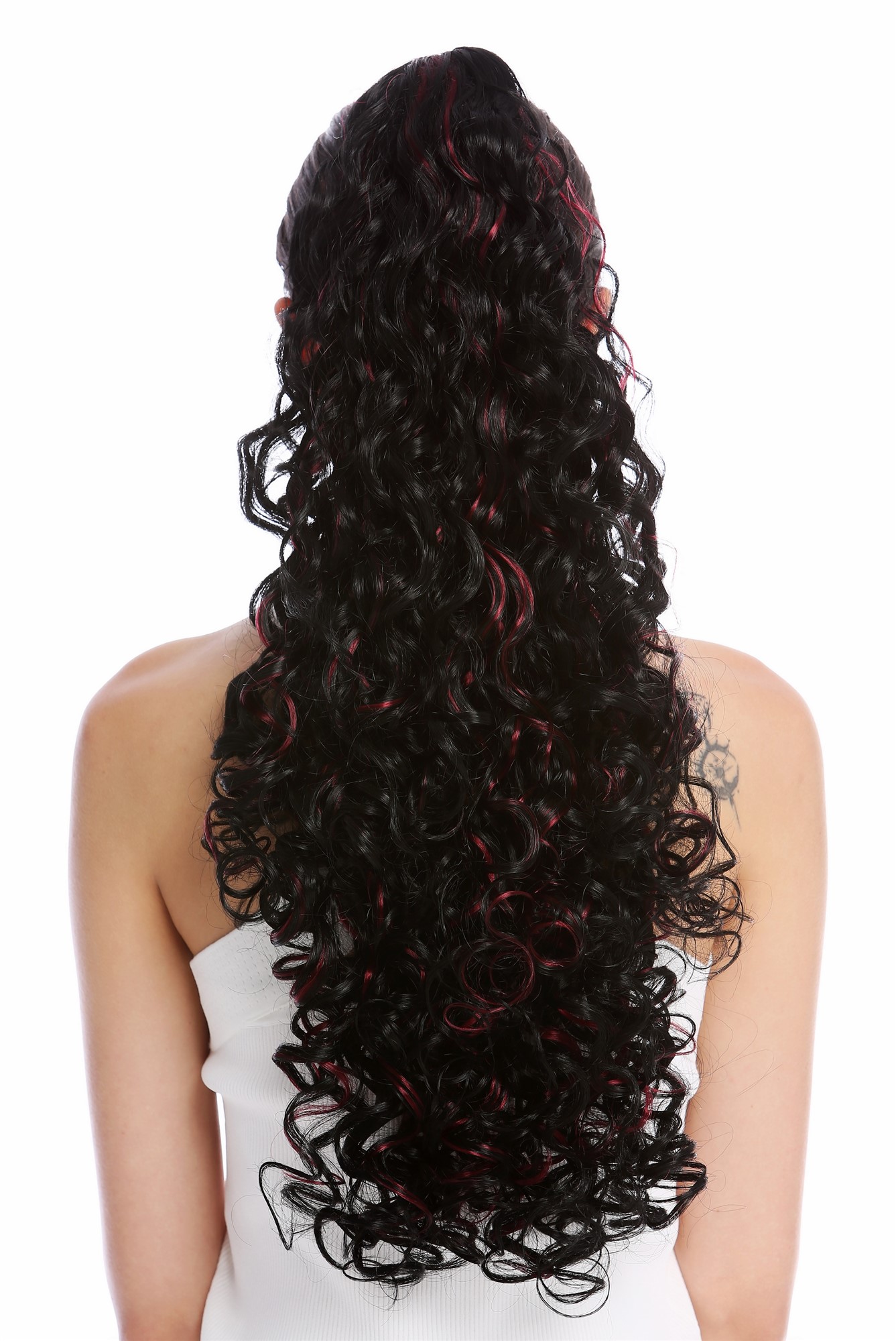 hochwertiger Zopf Pferdeschwanz Voluminös Gelockt Lang Schwarz Rot MKB-21-V-1B39, Ansicht 2, WIG ME UP: Ihr Perücken Online Shop welliges Zopf-Haarteil Schwarz-Rot-Mix 60 cm lang