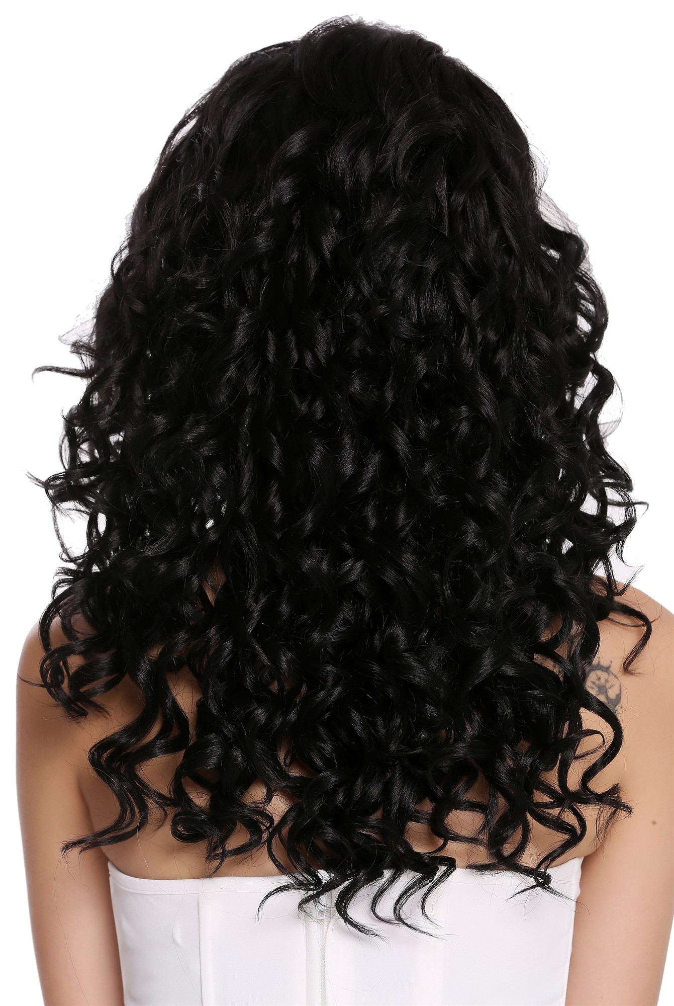 hochwertige Qualitätsperücken, Perücke Locken Volumen Lang Scheitel Schwarz RGF-6467C-1B, Ansicht 4, WIG ME UP: Ihr Perücken Online Shop lockige Tressen-Perücke mit Kopfhaut-Imitat Samtschwarz lange Haare für Damen