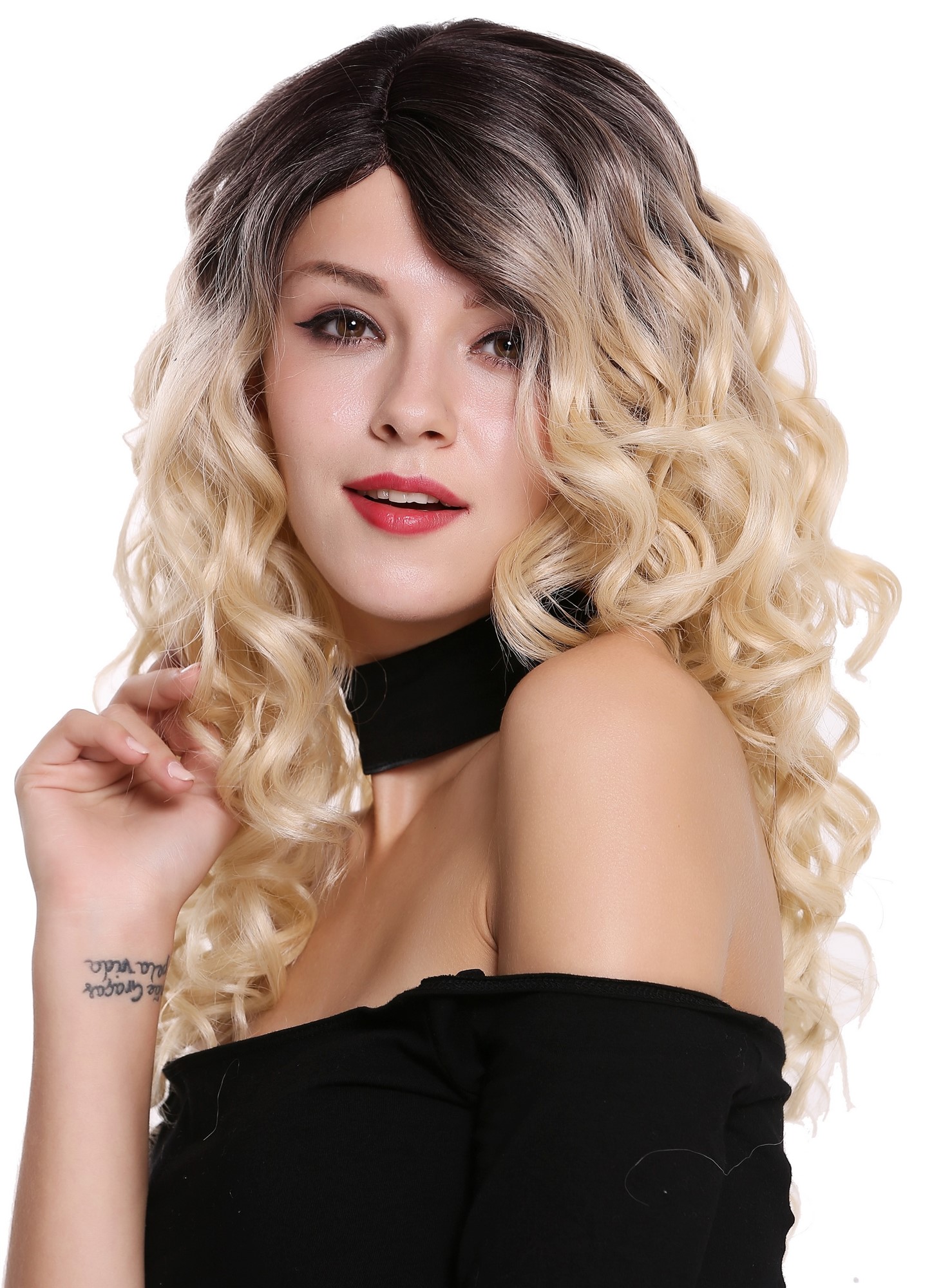 Lady Women wig Parting Long Voluminous Curls Ombre Dark Brown Platinum RGF-6467C, view 3, WIG ME UP: Your Perücken Online Shop Quality Wigs, Ladies, black-brown-light blonde, curled, long
