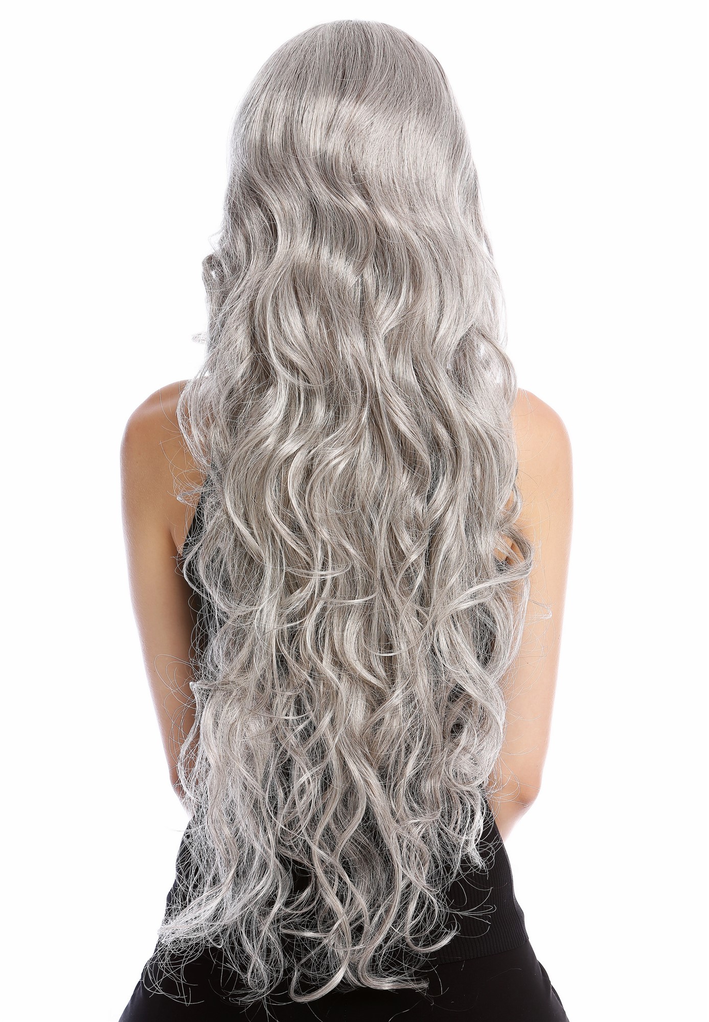 Lady wig women very long wavy middle parting silvery gray grey GFW2080, view 4, WIG ME UP: Your Perücken Online Shop Quality Wigs, Ladies, silver gray with a small amount of black, wavy, very long