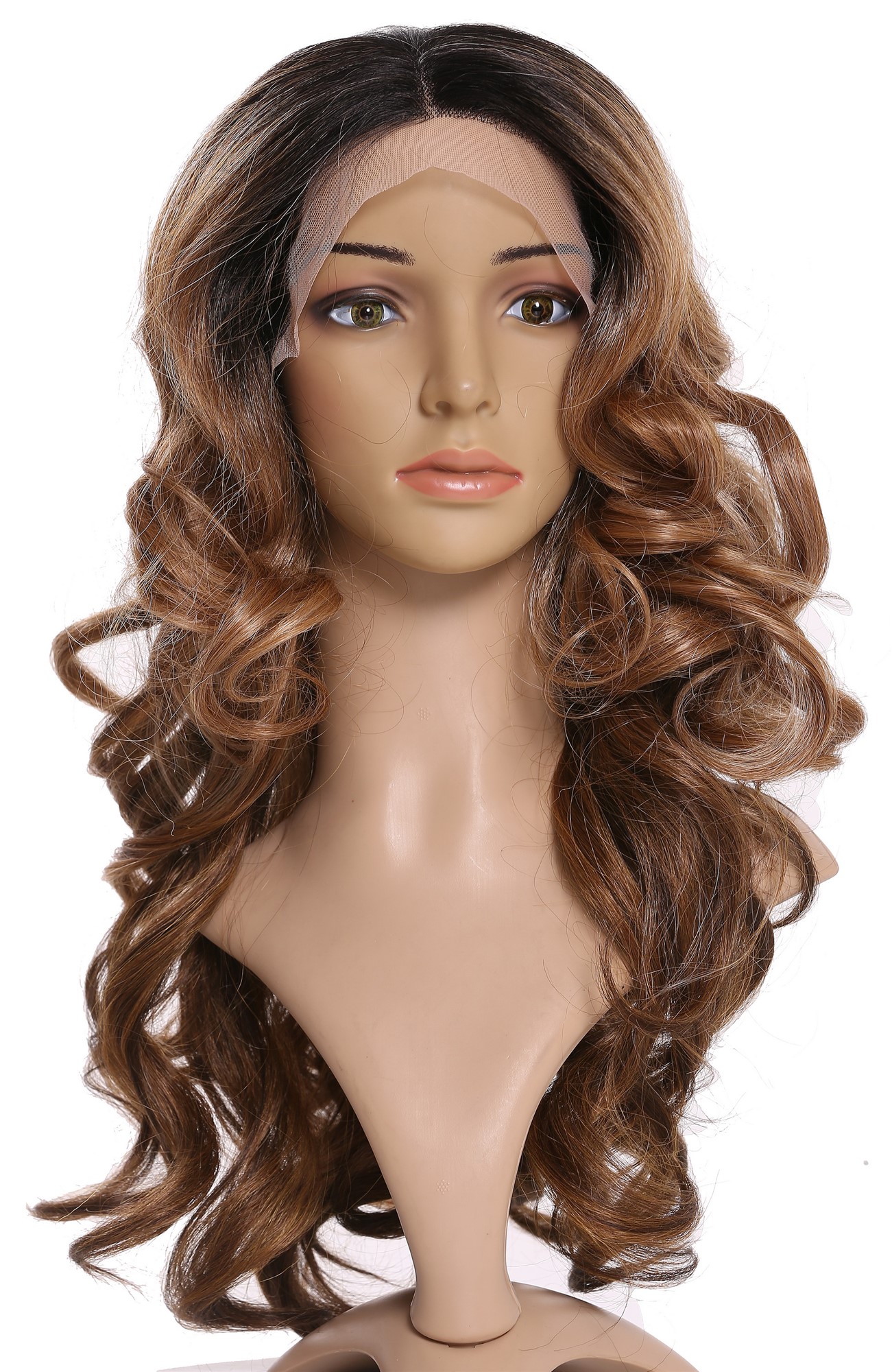 Quality Wigs, Ladies, strawberry blonde-copper brown-platinum blonde-velvet black mix, curled, long