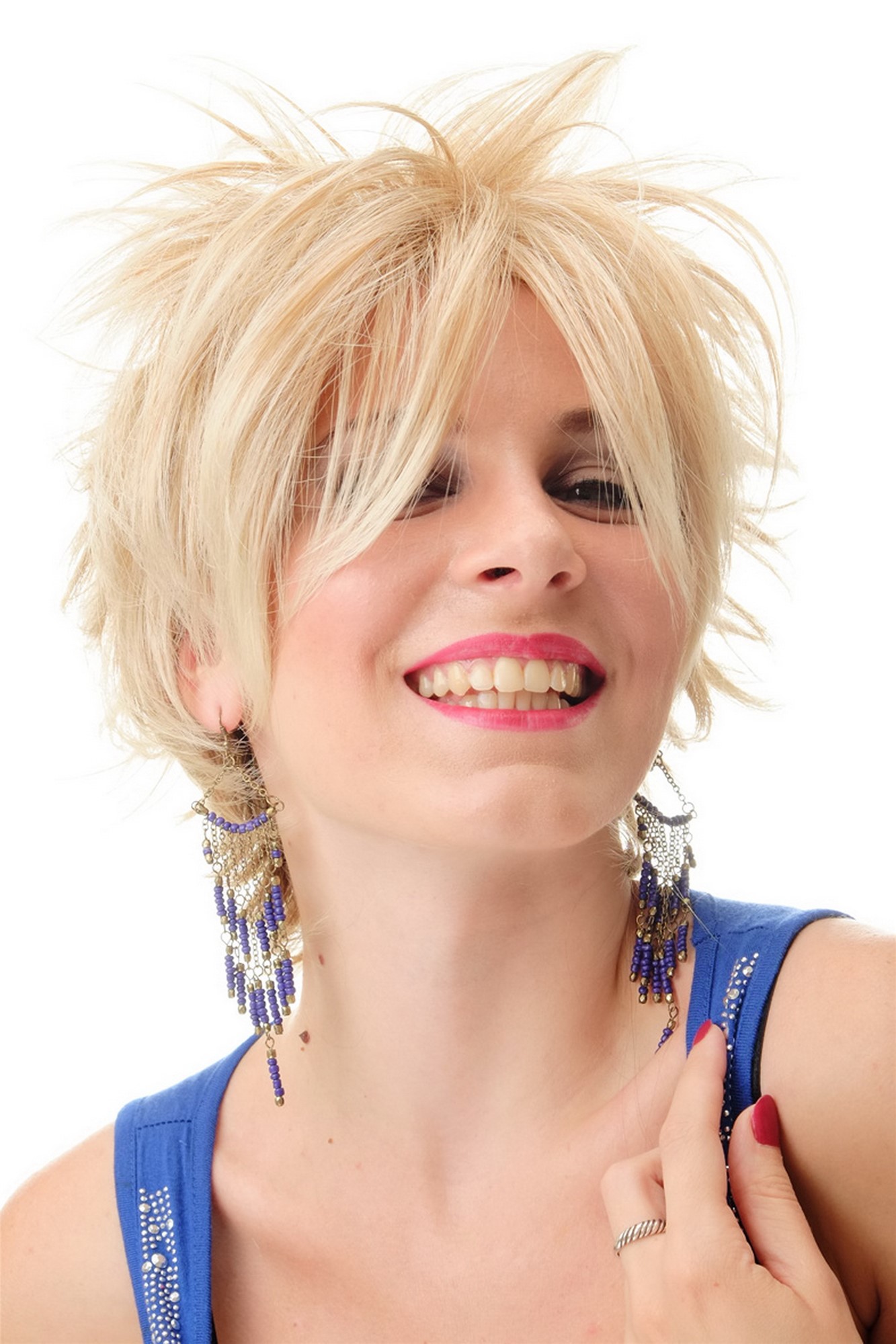hochwertige Qualitätsperücken, Perücke Kurz Wilde Strähnen Wave 80er Blond-Mix BLUE144-27T613, Vorderansicht, WIG ME UP: Ihr Perücken Online Shop wellige Tressen-Perücke Erdbeerblond-Platinblond-Mix kurze Haare für Damen