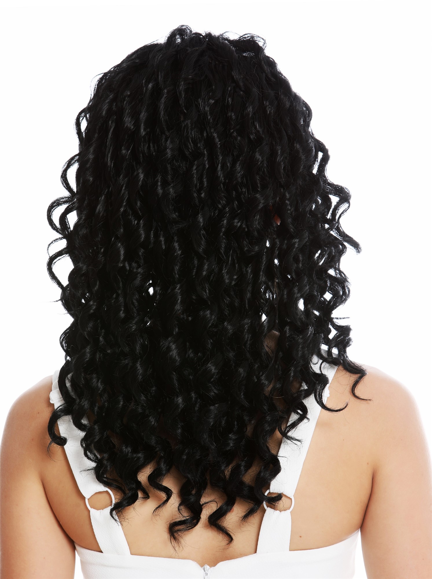 hochwertige Qualitätsperücken, Perücke lang Korkenzieher-Locken Mittelscheitel schwarz ZM-1622-1, Ansicht 4, WIG ME UP: Ihr Perücken Online Shop lockige Tressen-Perücke Schwarz lange Haare für Damen