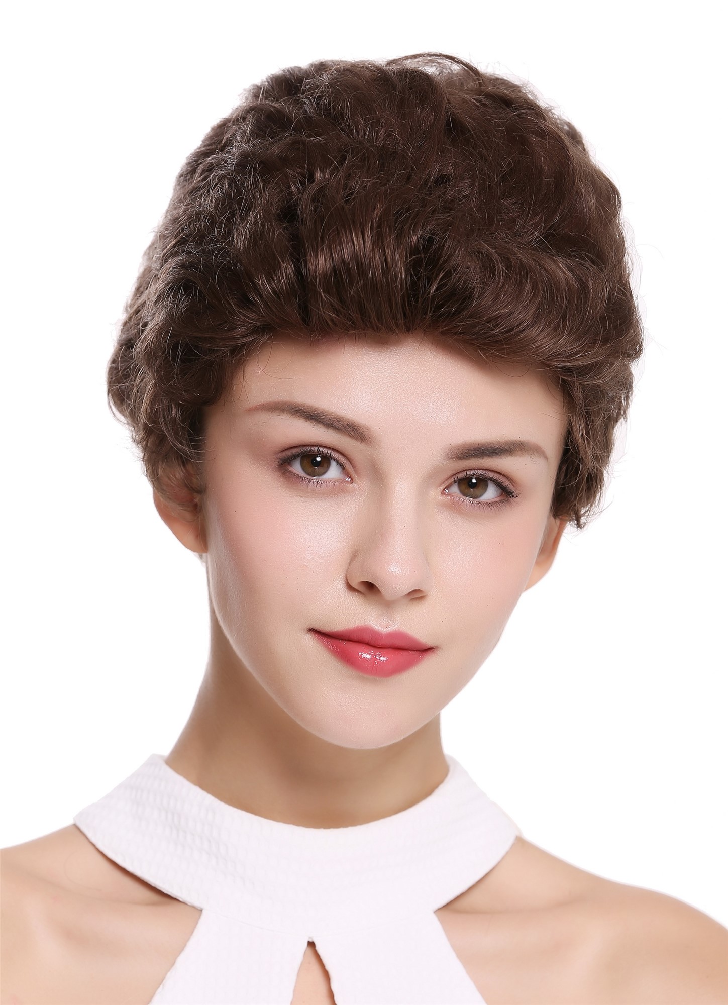 hochwertige Qualitätsperücken, Perücke Echthaar Herren Damen kurz Tolle Braun B-HH-12-8, Vorderansicht, WIG ME UP: Ihr Perücken Online Shop wellige Tressen-Perücke mit Klebeflächen 100% Echthaar Mittel-Aschbraun kurze Haare für Unisex