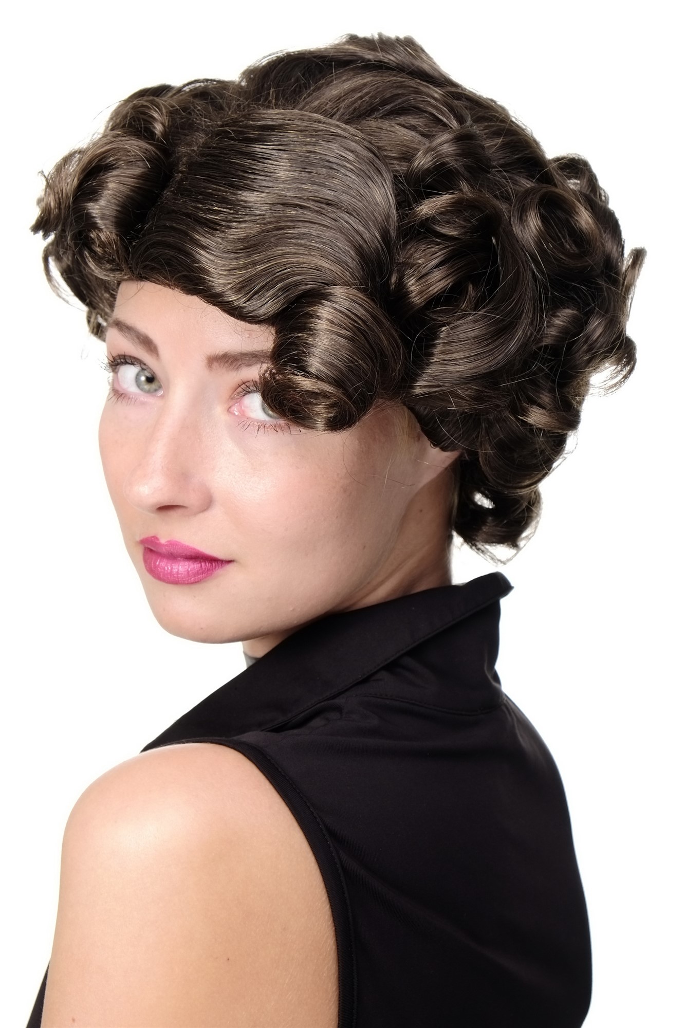 Lady  Wig Bob curly middle parting Twenties Movie Star Diva Charleston Swing Style brown, view 4, WIG ME UP: Your Perücken Online Shop Quality Wigs, Ladies, brown mix, curled, short