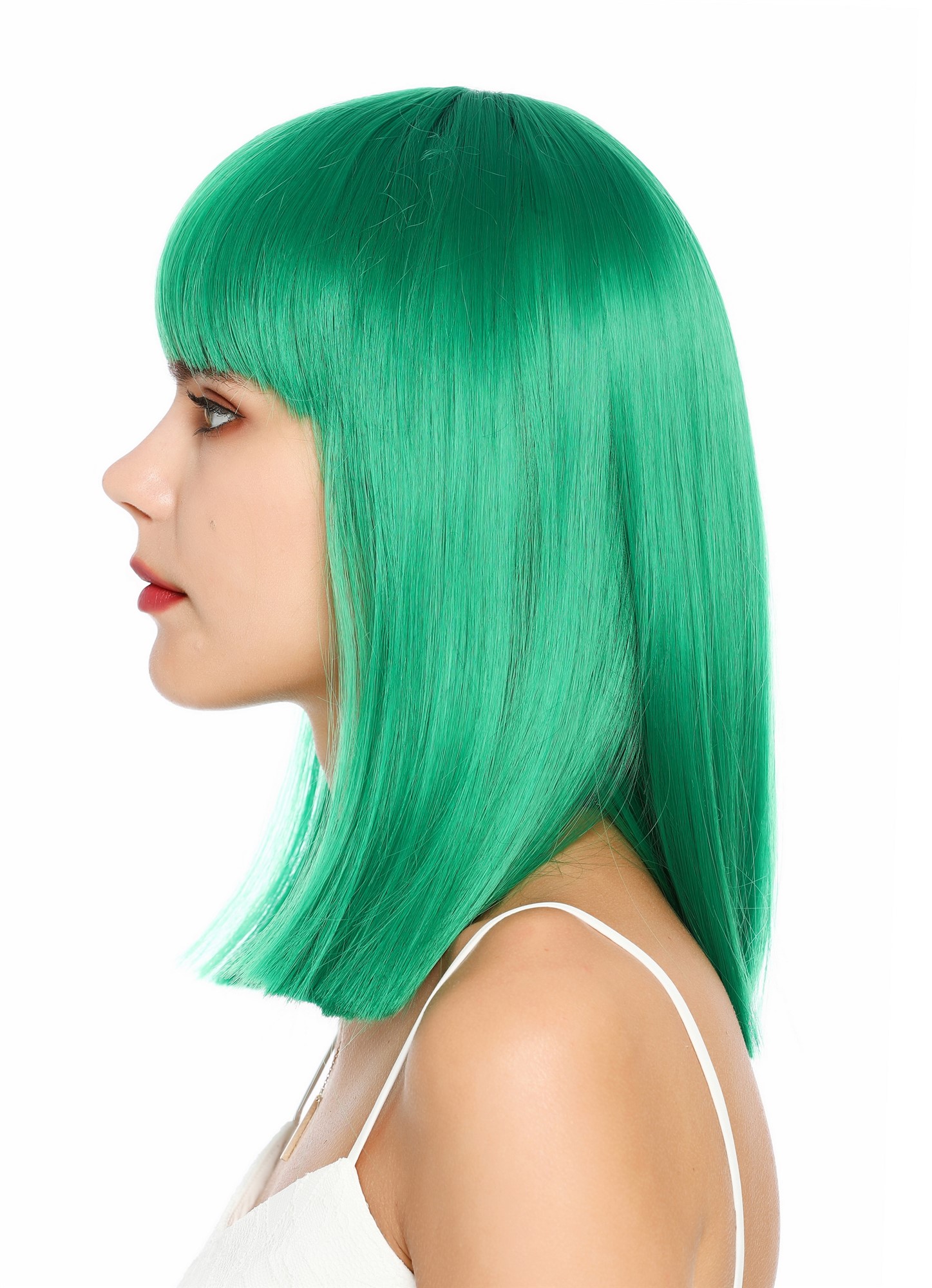 Damenperücke schulterlang blunt cut glatt breiter Pony Disco Grün SZL1498-DHTSTFG43
