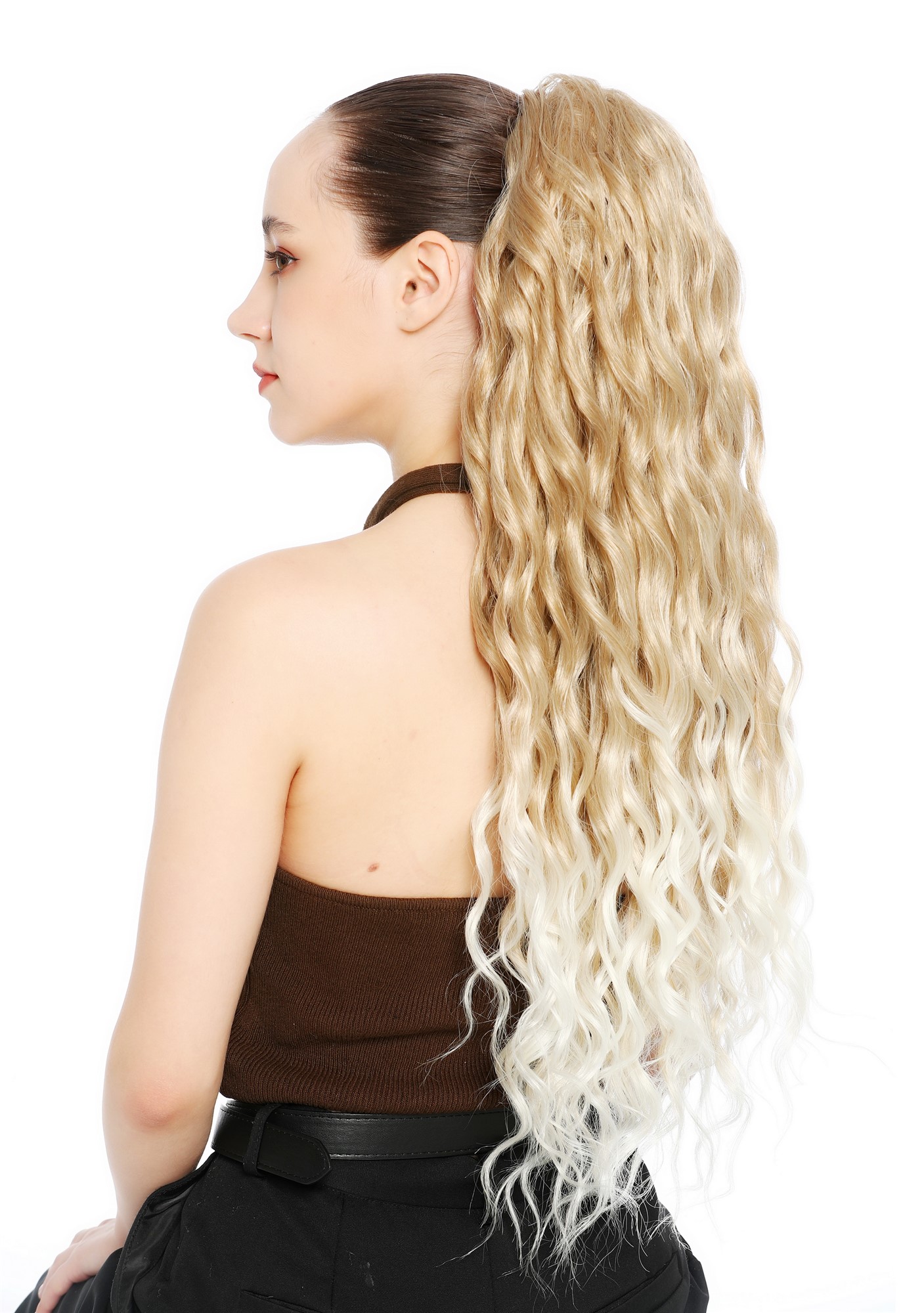 Zopf Pferdeschwanz Steckkämme voluminös stark gewellt 70cm lang Blond Platin gesträhnt N1557A-15T613A