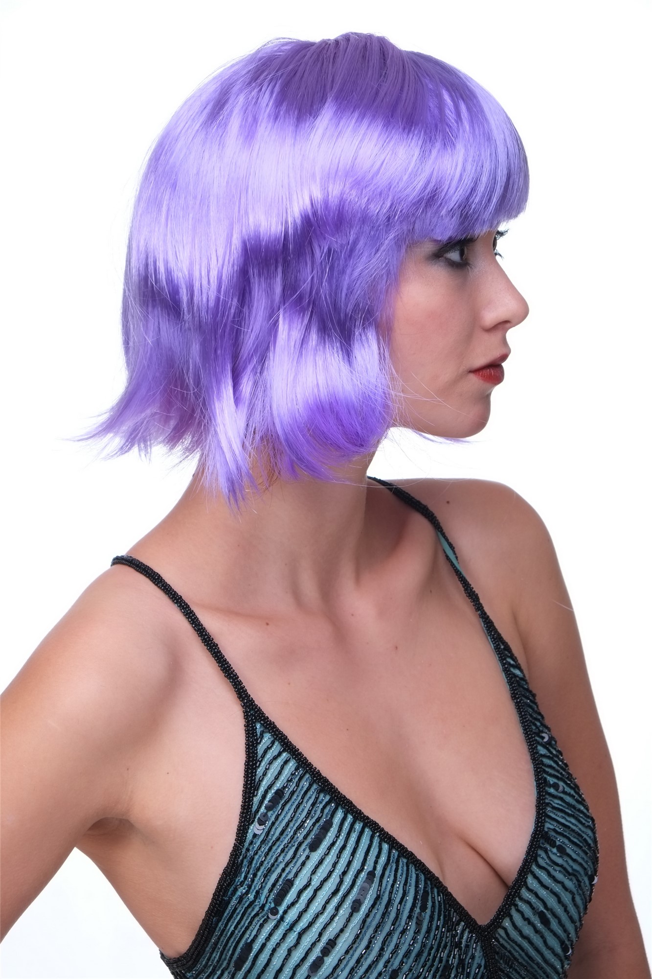 Party Wig, Ladies, neon violet, straight, short