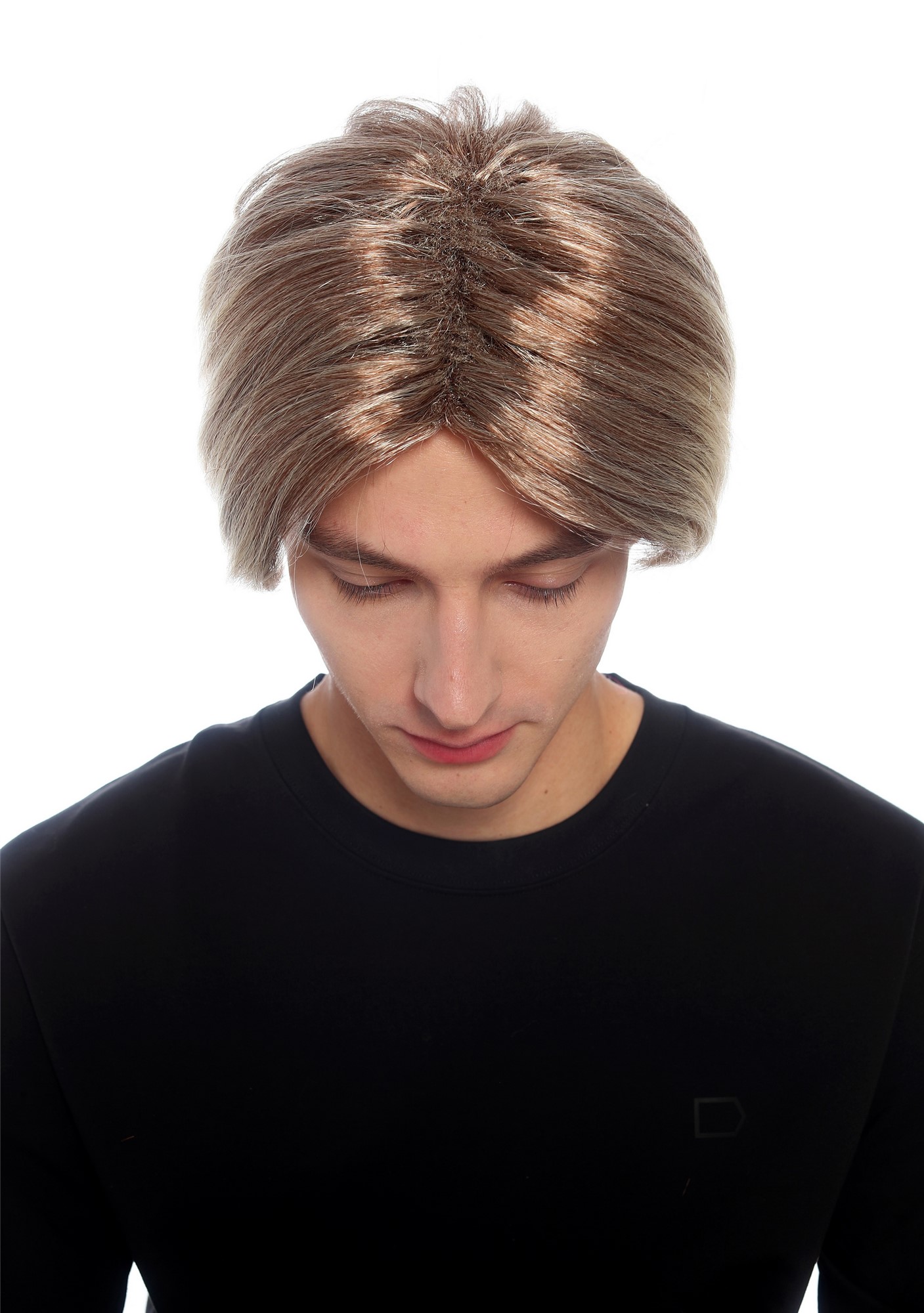 glatte Party-Perücke Rostbraun-Blond mit hellen auslaufenden Strähnen 25 cm lange Perücke für Unisex