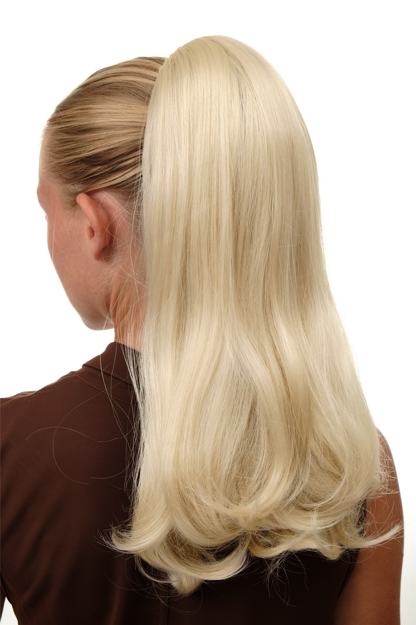 Ponytail Hairpiece extension long straight but voluminous platinum blond BRO-525, front view, WIG ME UP: Your Perücken Online Shop Ponytails, platinum blonde, straight, shoulder-length