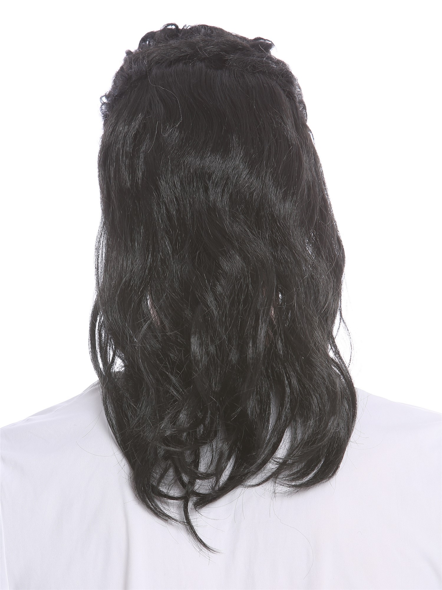 Women's wig men's wig carnival Halloween M´mullet black backcombed 1980's H20, view 4, WIG ME UP: Your Perücken Online Shop Party Wig, Unisex, Black, wavy, shoulder-length