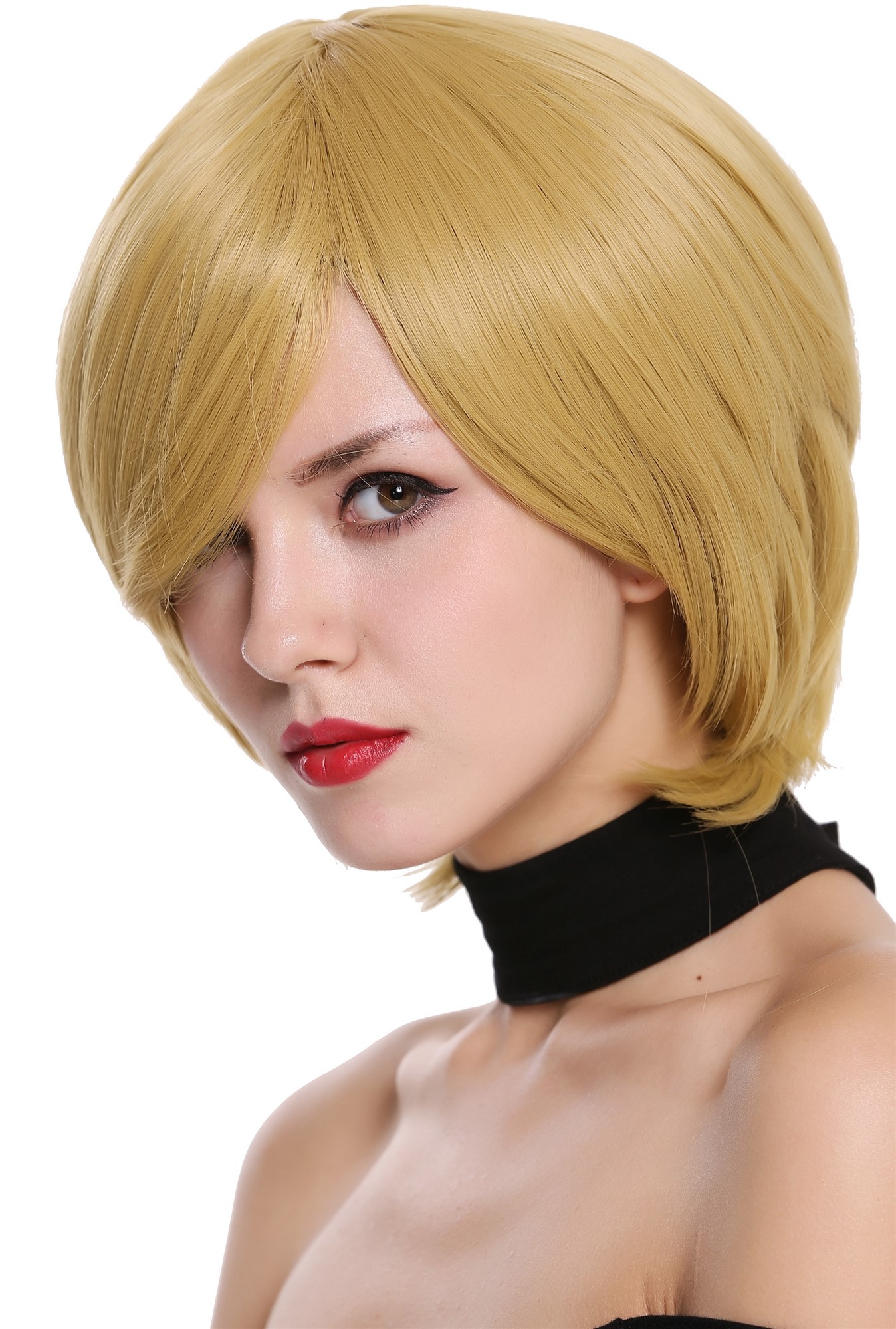 hochwertige Qualitätsperücken, Perücke kurz Scheitel Blond Karamellblond KC-55-1133, Ansicht 3, WIG ME UP: Ihr Perücken Online Shop glatte Tressen-Perücke Karamelblond kurze Haare für Damen