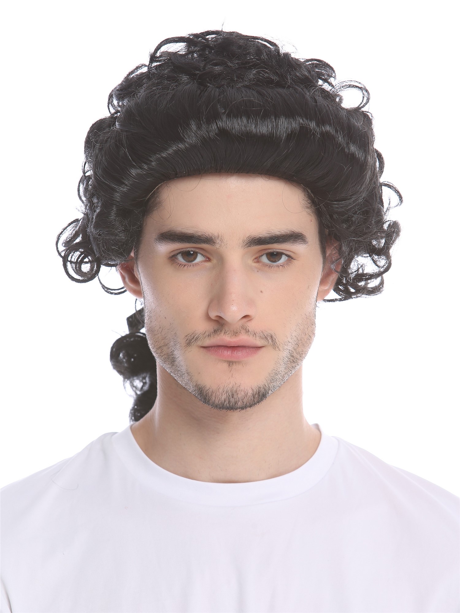 Man Lady Party Wig Baroque noble aristocrat lord curls long ponytail black 91019, view 2, WIG ME UP: Your Perücken Online Shop Party Wig, Men, Black, curled, shoulder-length