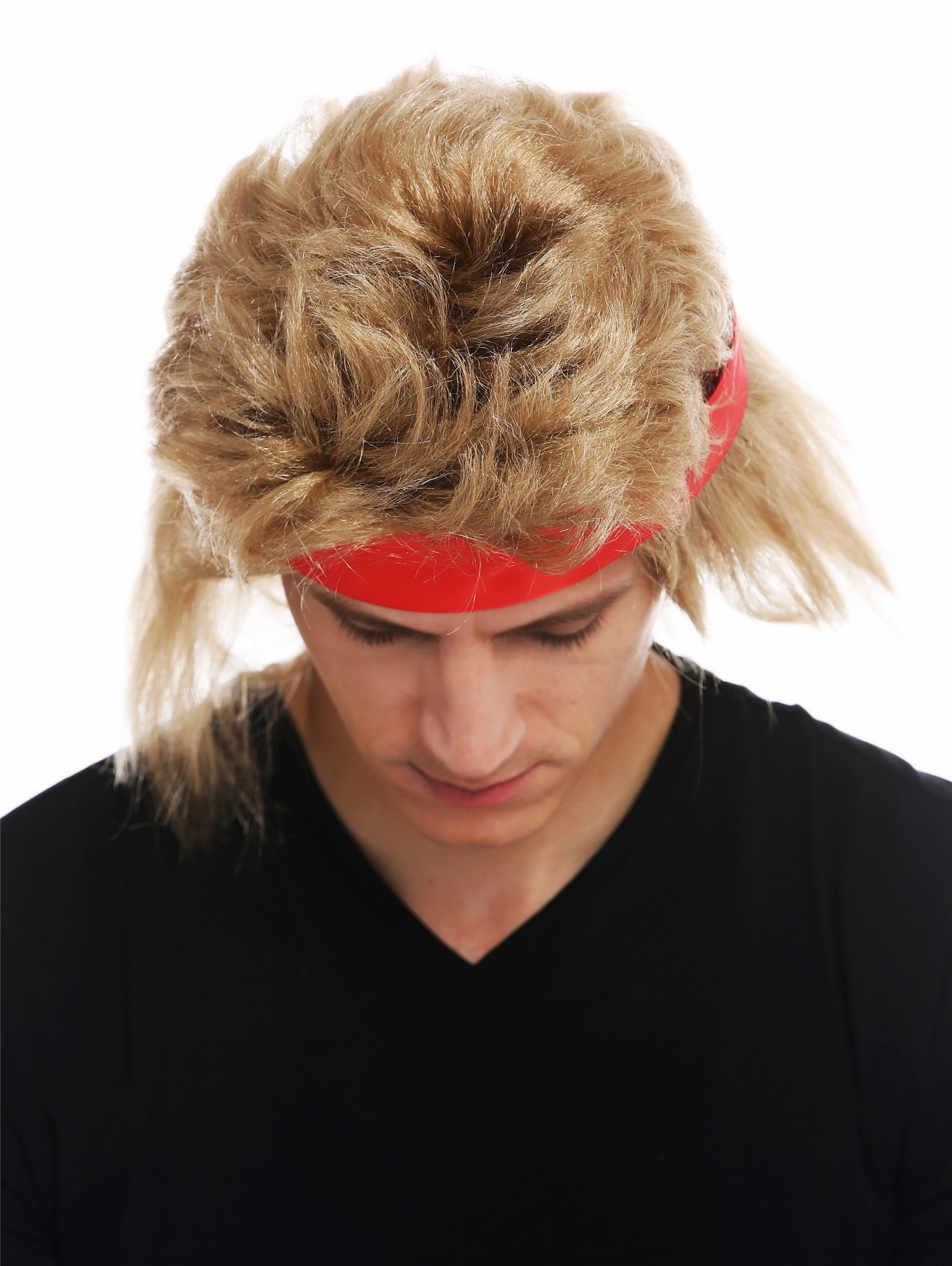 günstige Party Perücke, Perücke 80er Action-Star blond Stirnband Vokuhila SARL002-FR7-02, Ansicht 4, WIG ME UP: Ihr Perücken Online Shop glatte Party Perücke Hellblond kurze Haare für Herren