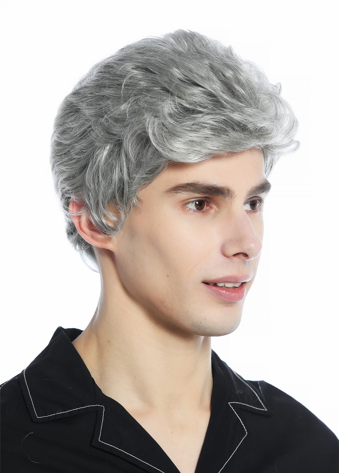 hochwertige Qualitätsperücken, Perücke unisex kurz leicht gewellt Tolle Grau Silbergrau DW1333A-51, Vorderansicht, WIG ME UP: Ihr Perücken Online Shop wellige Tressen-Perücke Hellgrau kurze Haare für Unisex