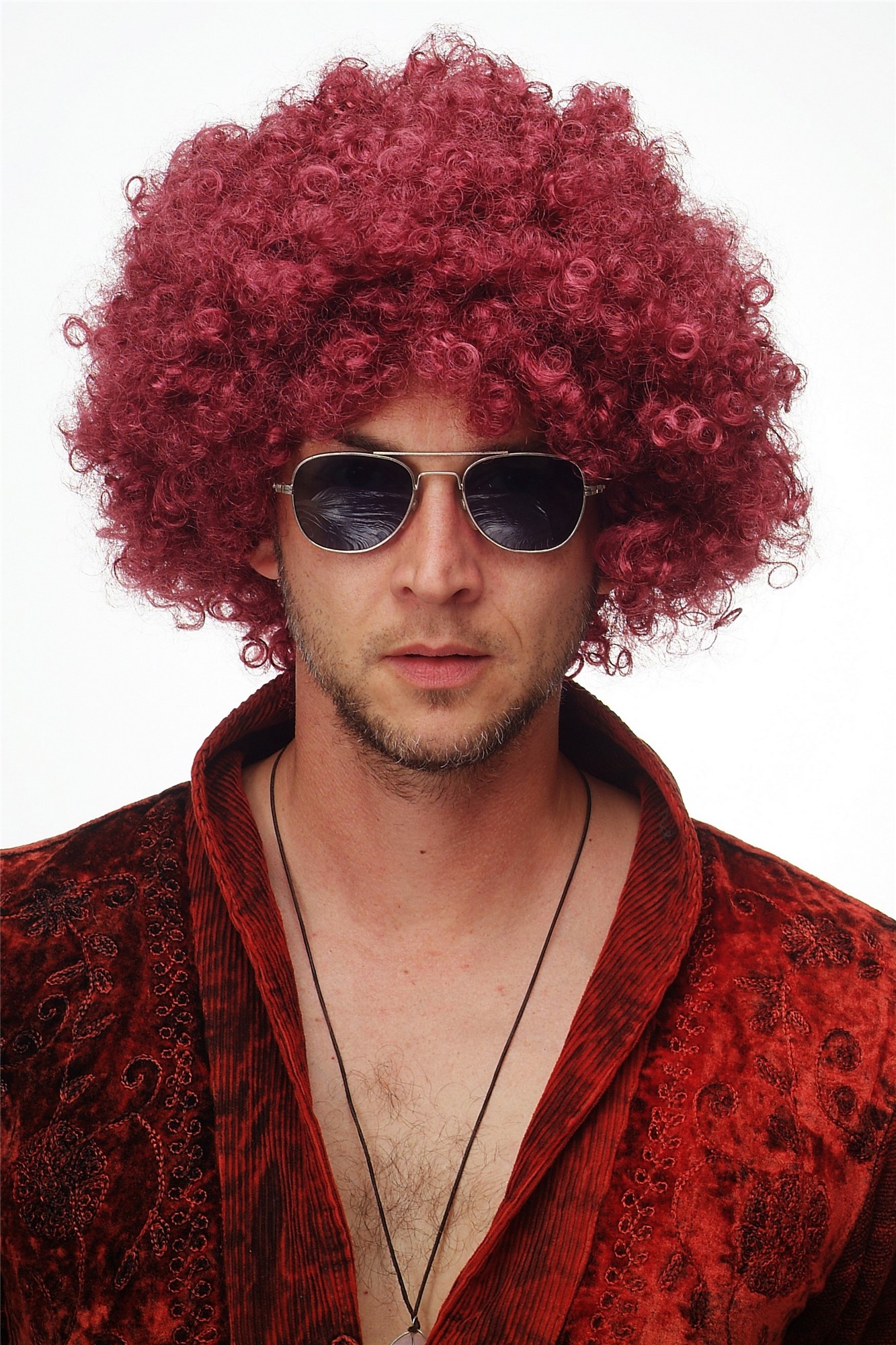 günstige Party Perücke, Afro Perücke 70er Jahre Party Granatrot Disco PW0011-P67, Ansicht 4, WIG ME UP: Ihr Perücken Online Shop lockige Party Perücke Granatrot kurze Haare Unisex