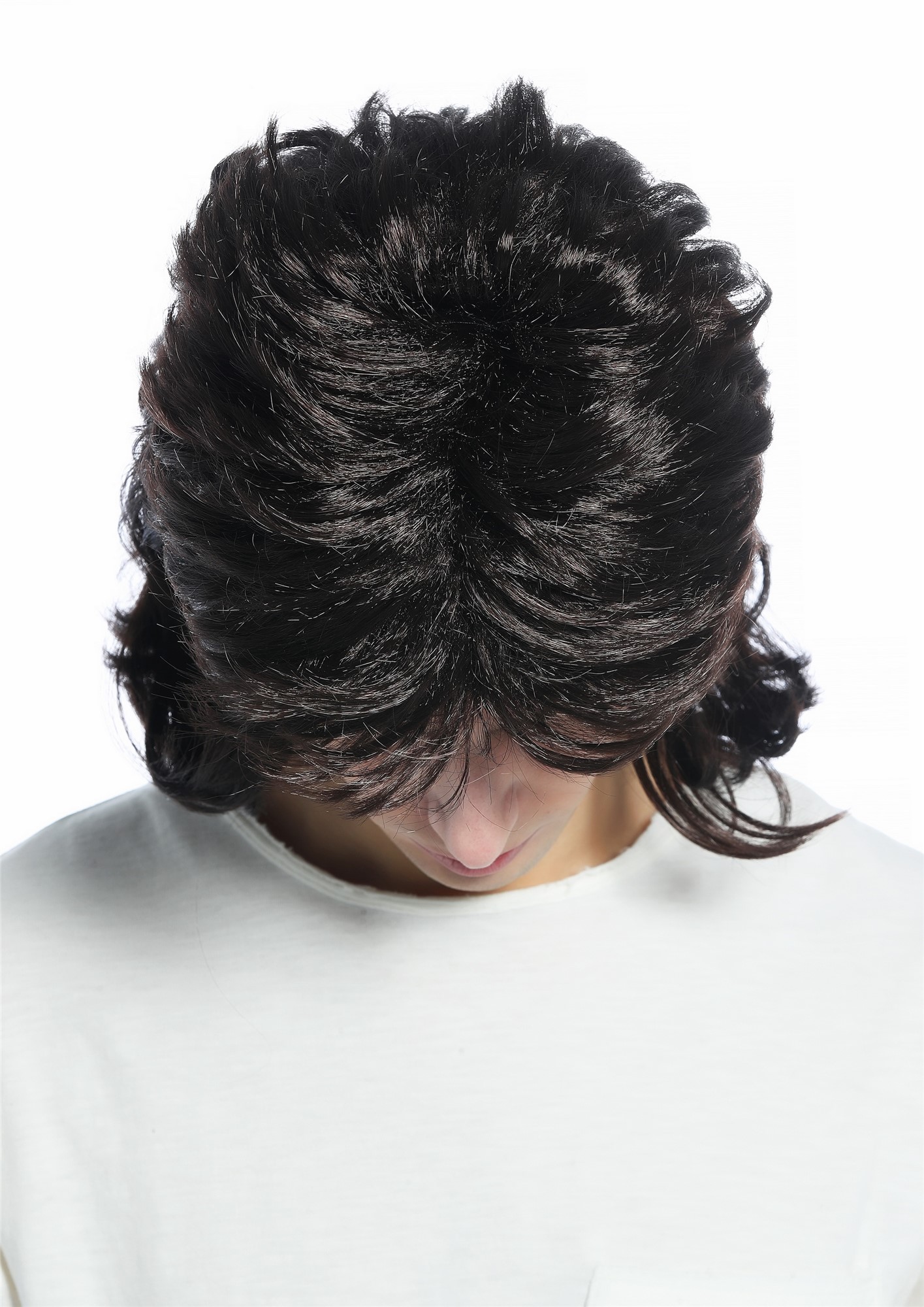 Wig long straight teased top mullet dark brown 80s Hardrock Heavy Metal CW-033, view 6, WIG ME UP: Your Perücken Online Shop Party Wig, Unisex, dark brown, wavy, shoulder-length