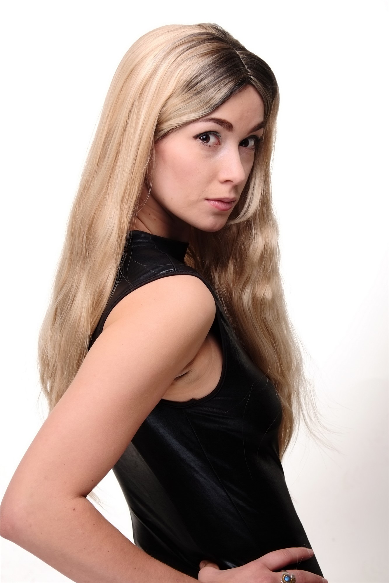 Amazing Lady  Wig black roots & different blond mixed very long wavy middle parting 24", view 3, WIG ME UP: Your Perücken Online Shop Quality Wigs, Ladies, blonde-black mix, wavy, long