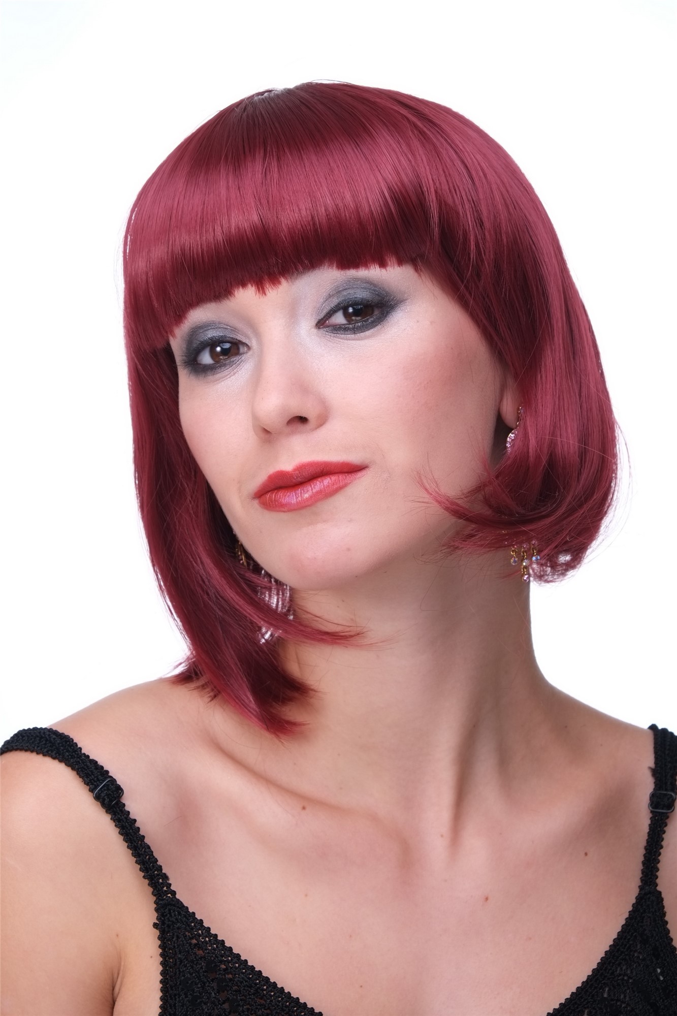 Party Halloween Disco lady women wig Bob fringe bangs short garnet red PW0114, front view, WIG ME UP: Your Perücken Online Shop Party Wig, Ladies, garnet red, straight, short