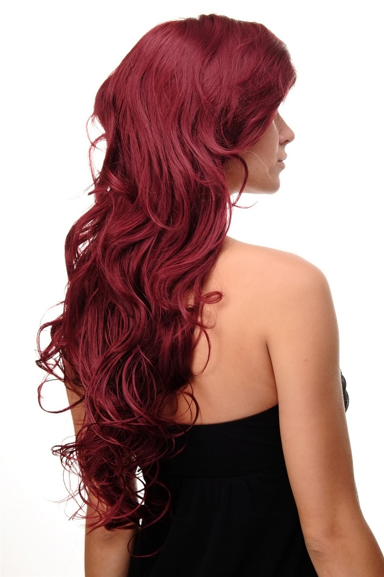 Lady  Wig wavy curly & slightly straggly ends wet-look long fringe (for side parting) red, view 3, WIG ME UP: Your Perücken Online Shop Quality Wigs, Ladies, Red, wavy, long